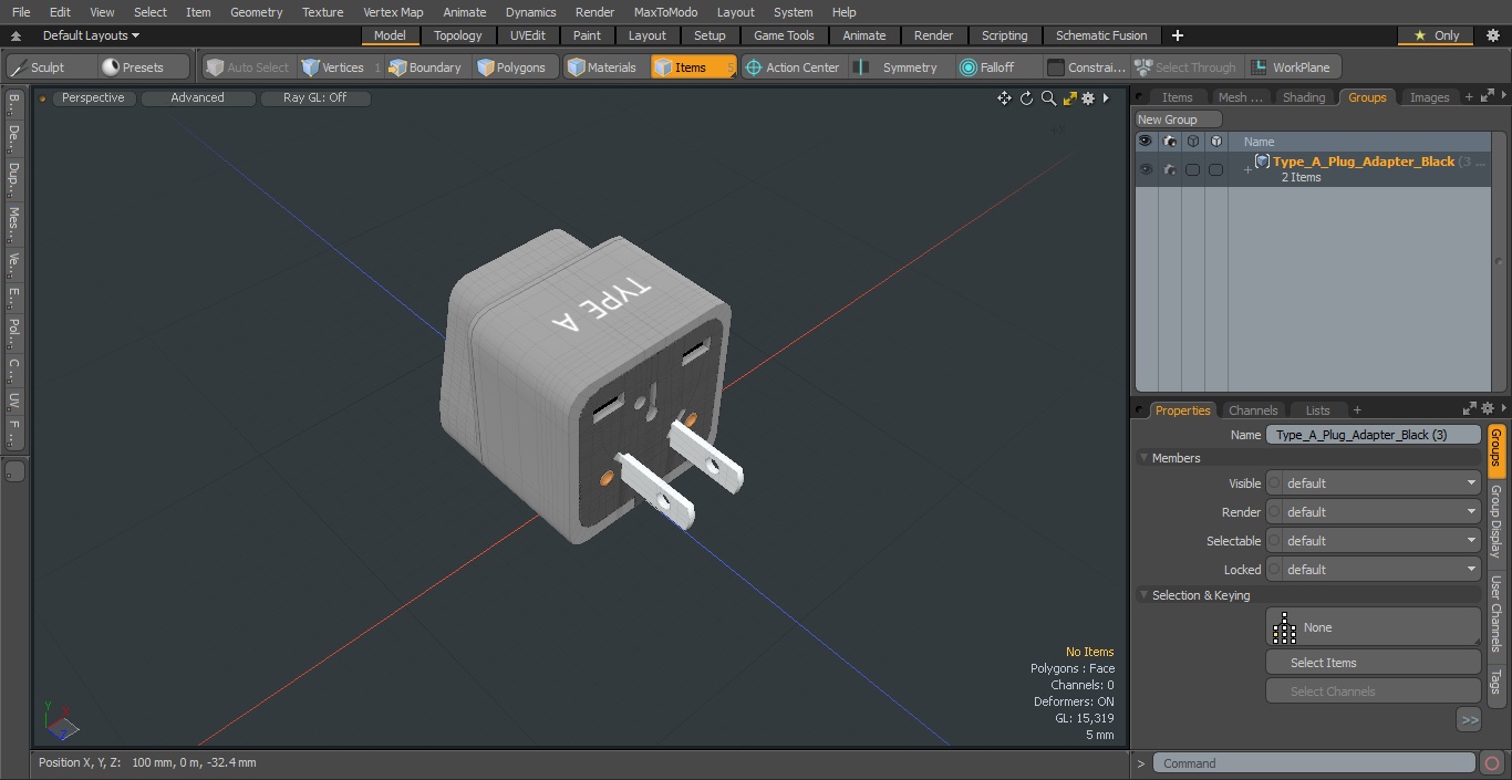 3D model Type A Plug Adapter Black