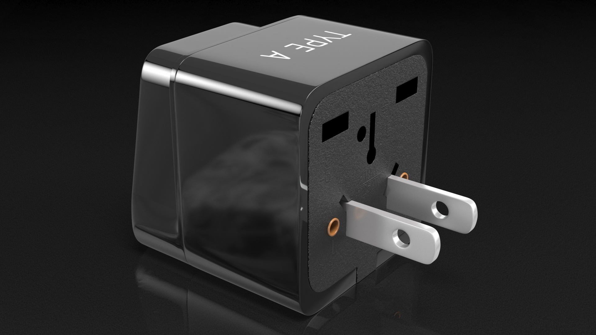 3D model Type A Plug Adapter Black