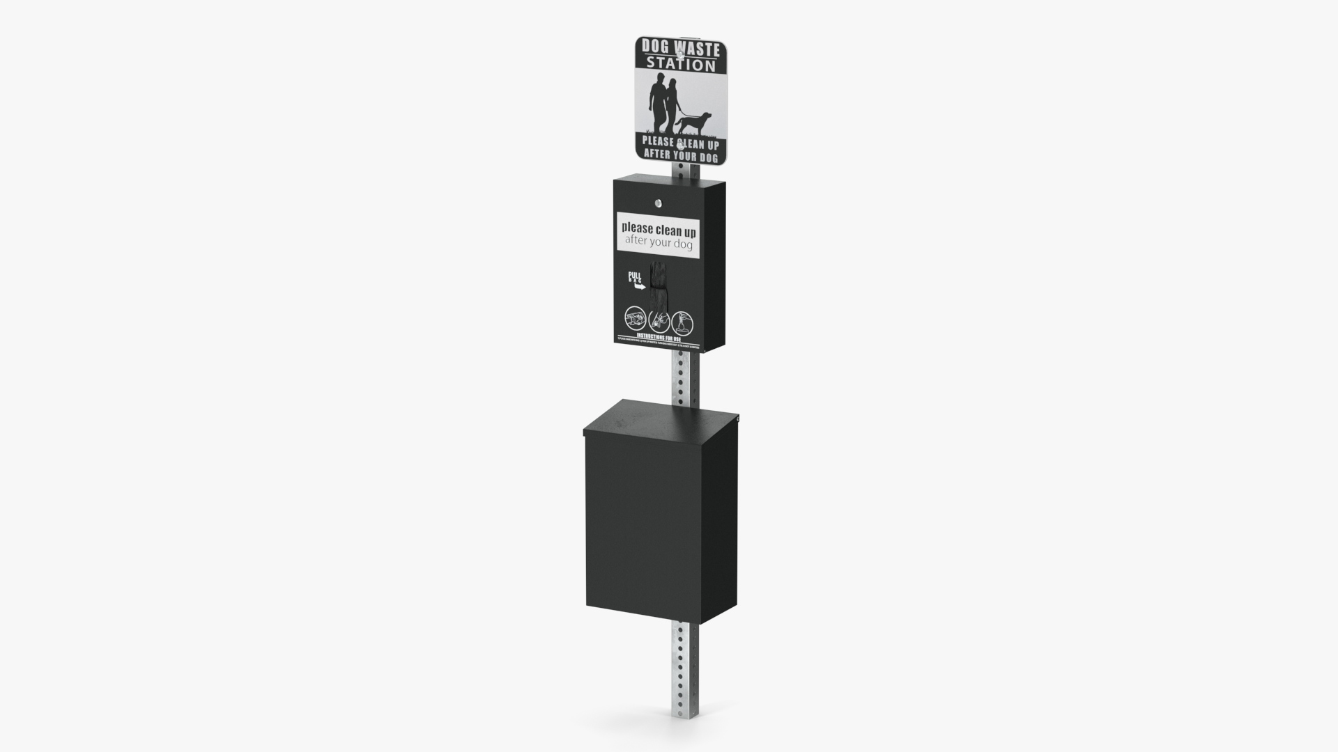 Dog Waste Station with Square Bin Black 3D model