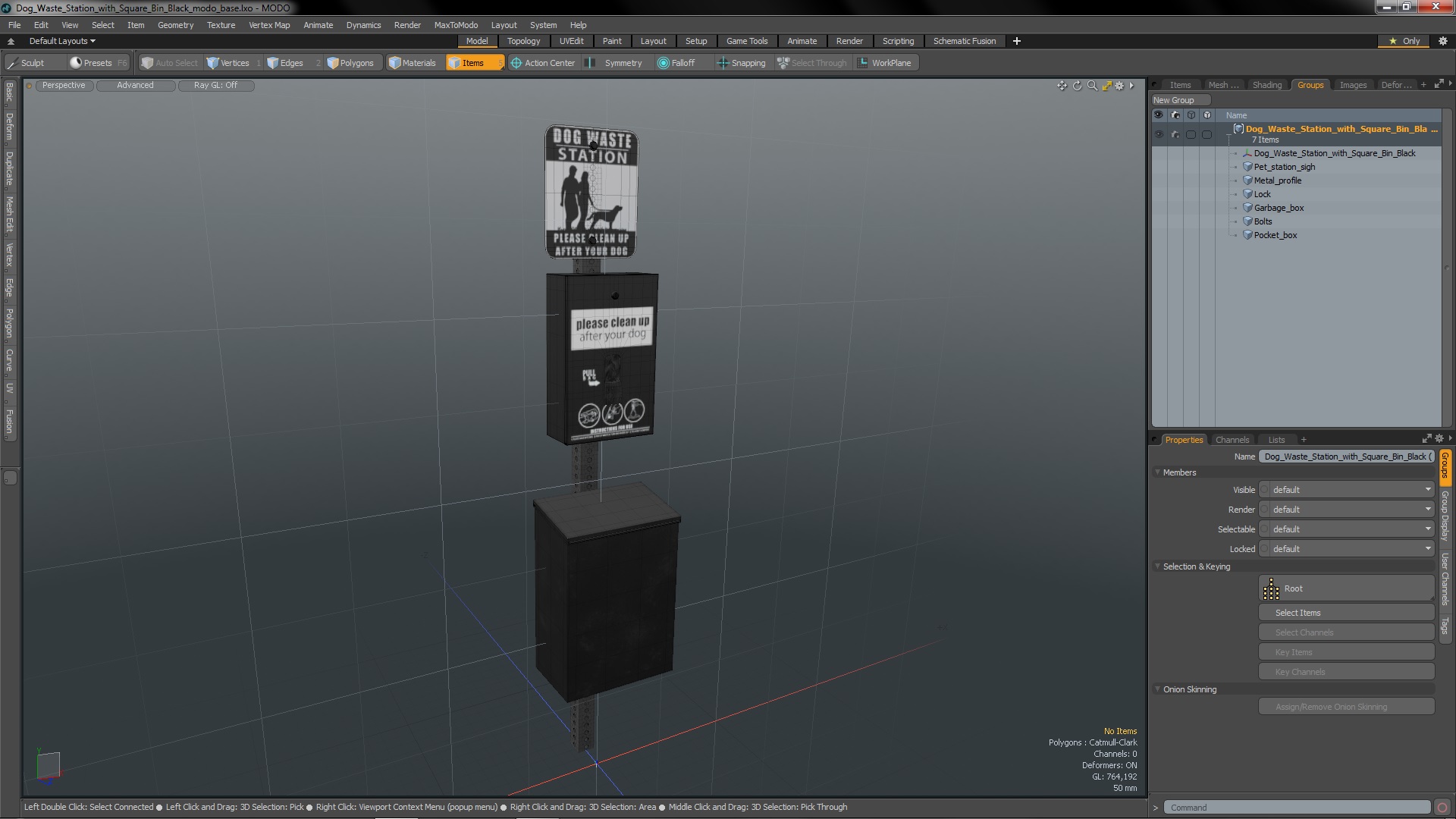 Dog Waste Station with Square Bin Black 3D model