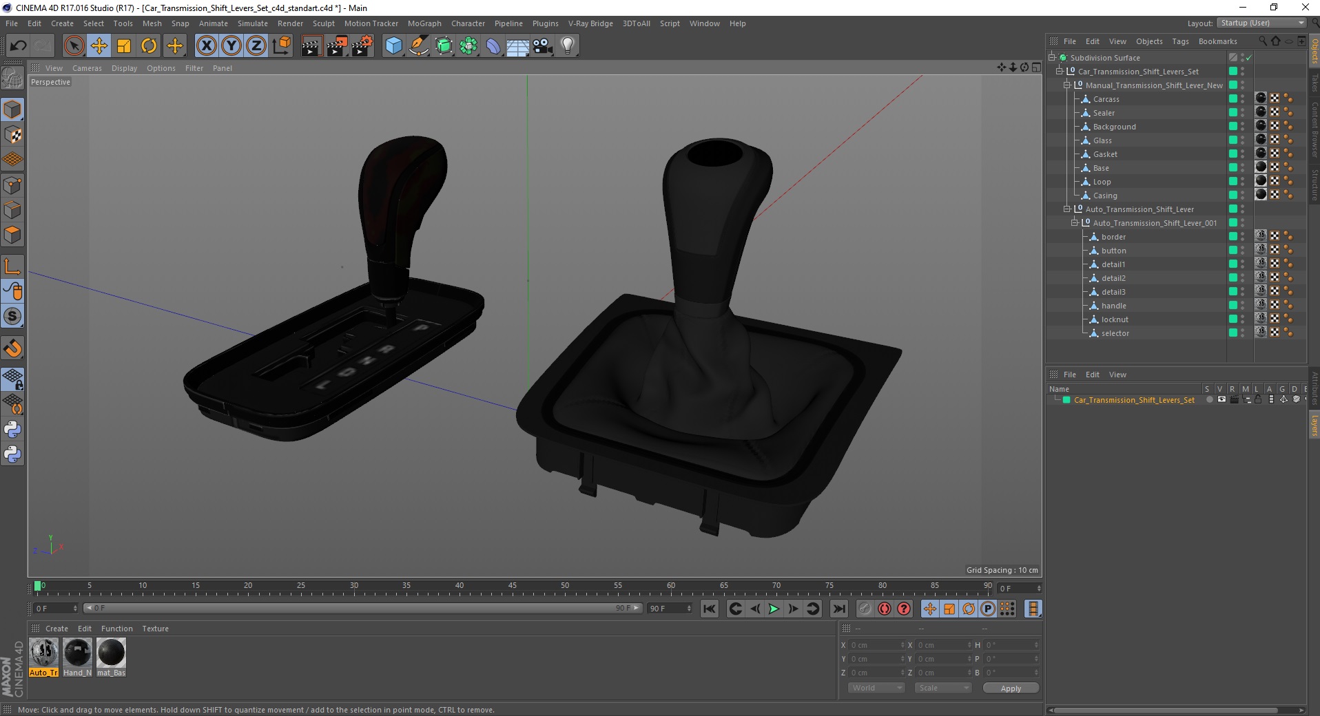 3D Car Transmission Shift Levers Set model