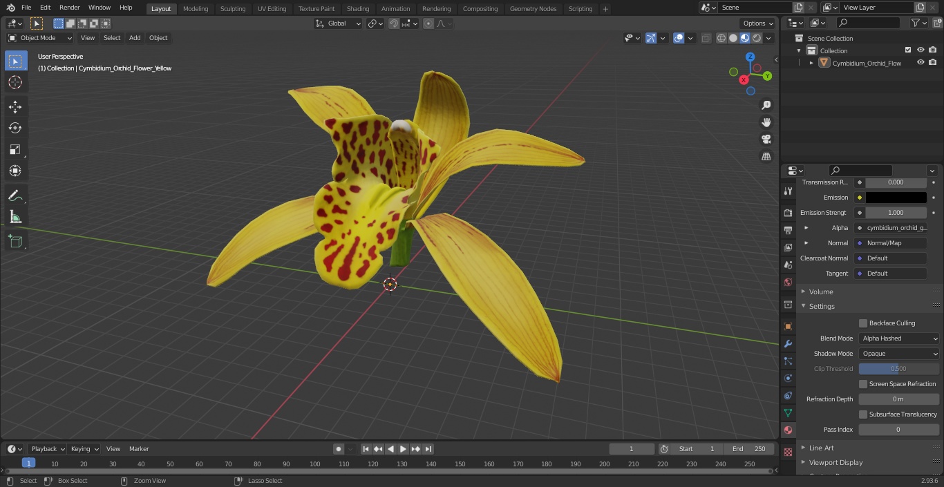 3D model Cymbidium Orchid Flower Yellow