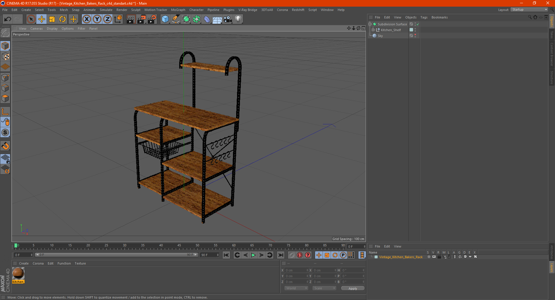 Vintage Kitchen Bakers Rack 3D