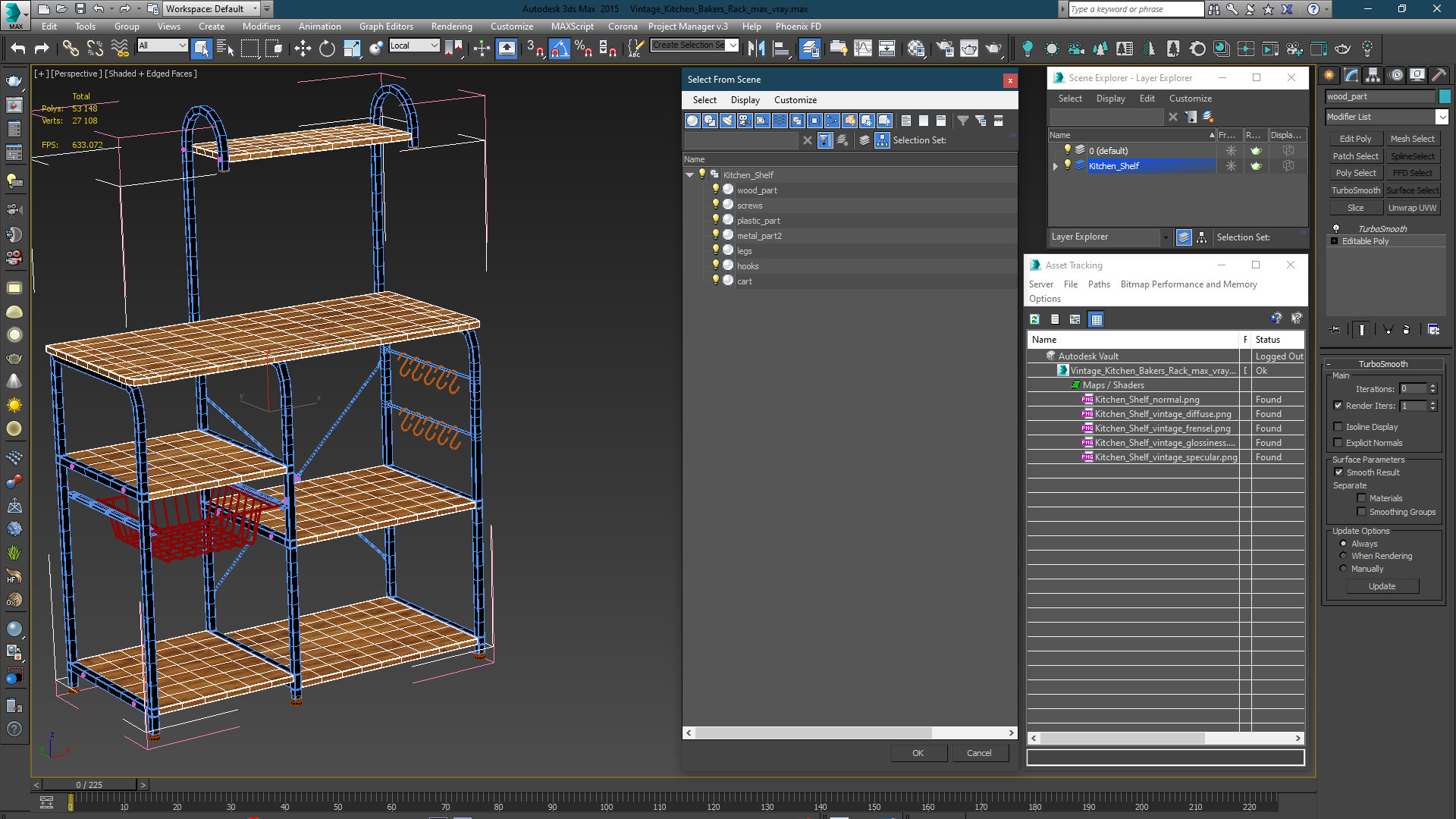 Vintage Kitchen Bakers Rack 3D