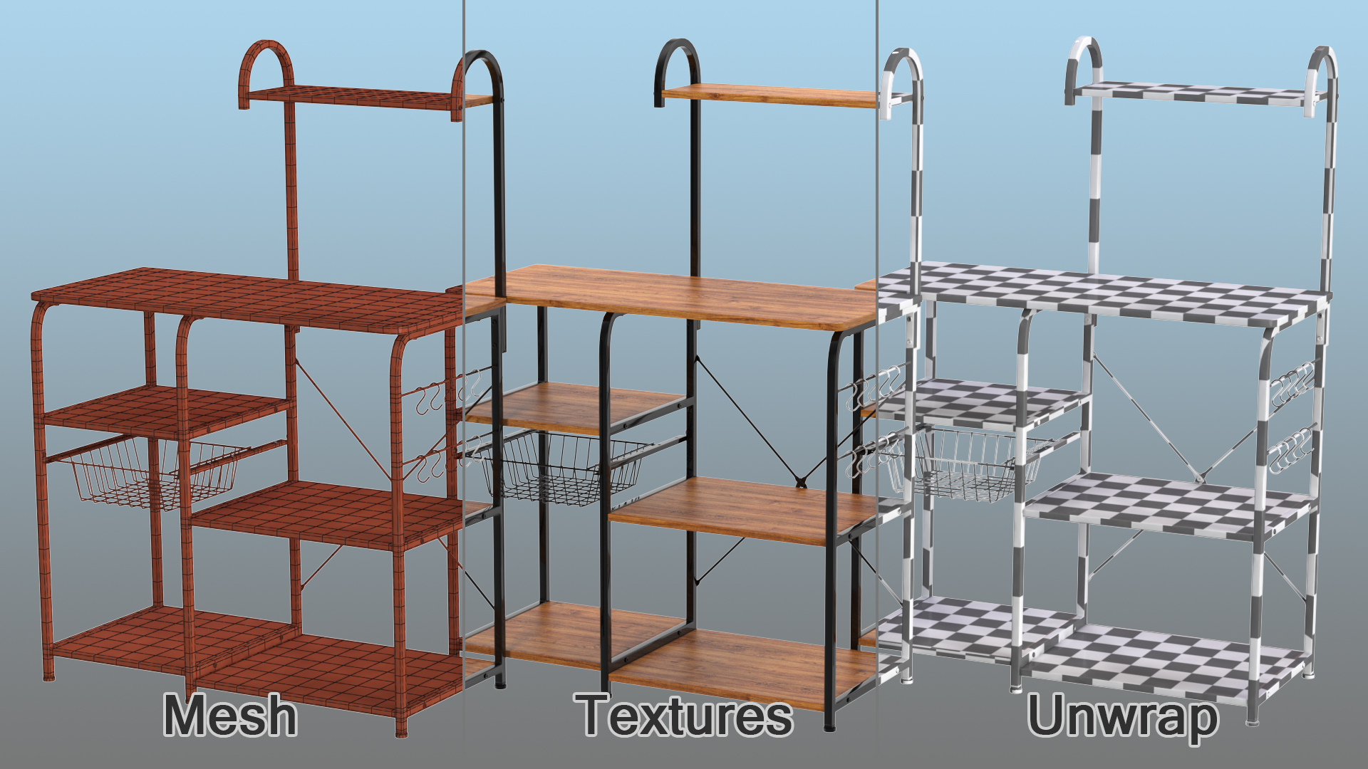 Vintage Kitchen Bakers Rack 3D