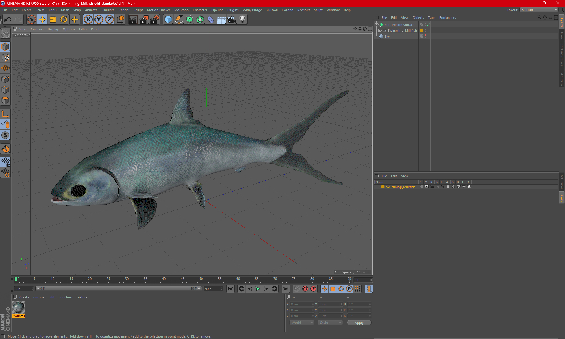 Swimming Milkfish 3D