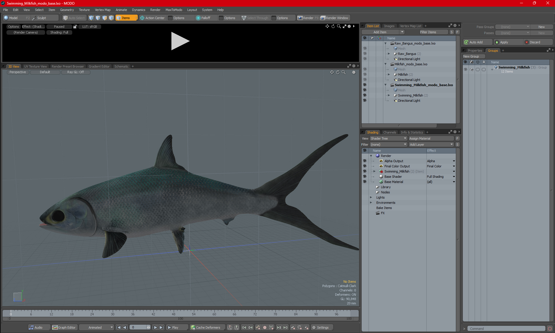 Swimming Milkfish 3D