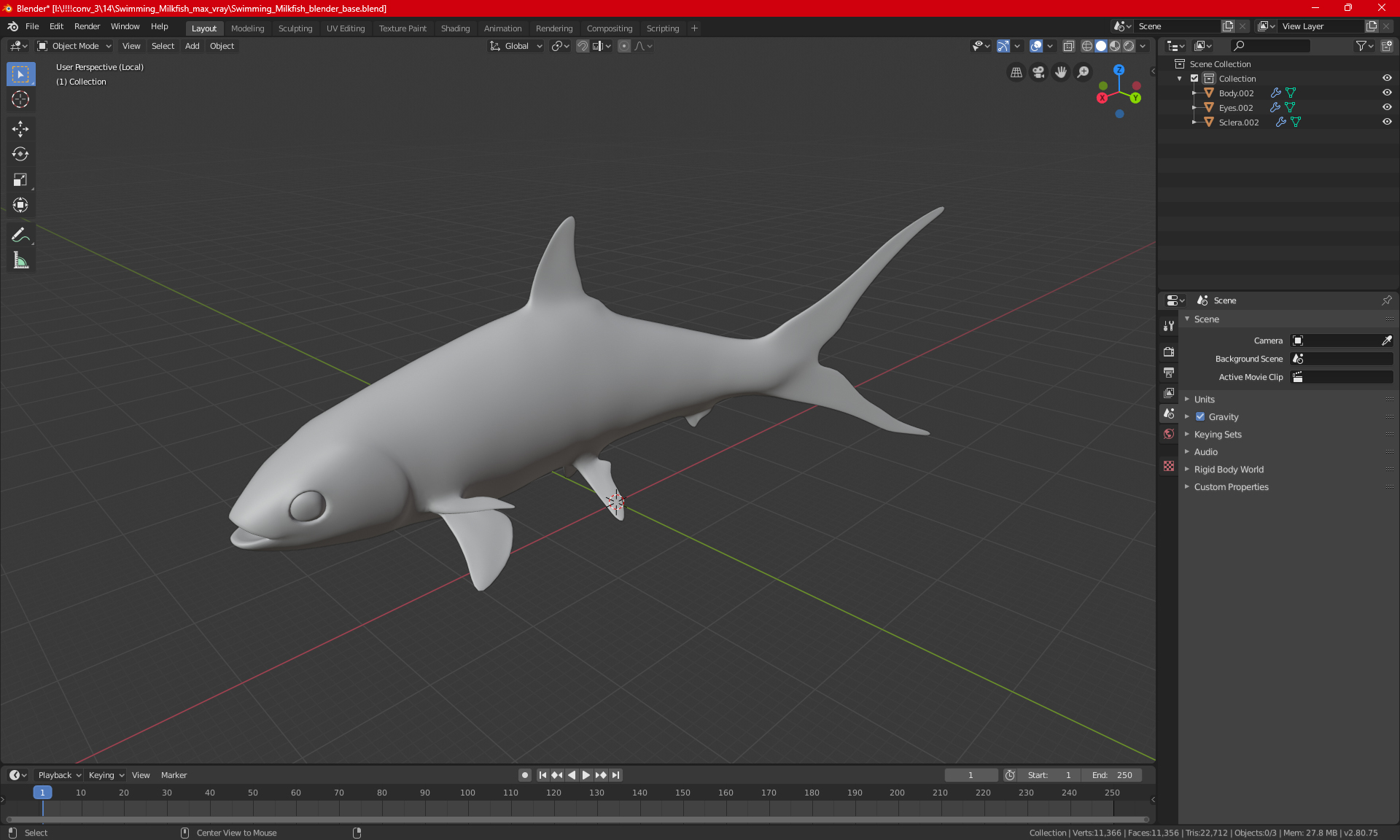Swimming Milkfish 3D