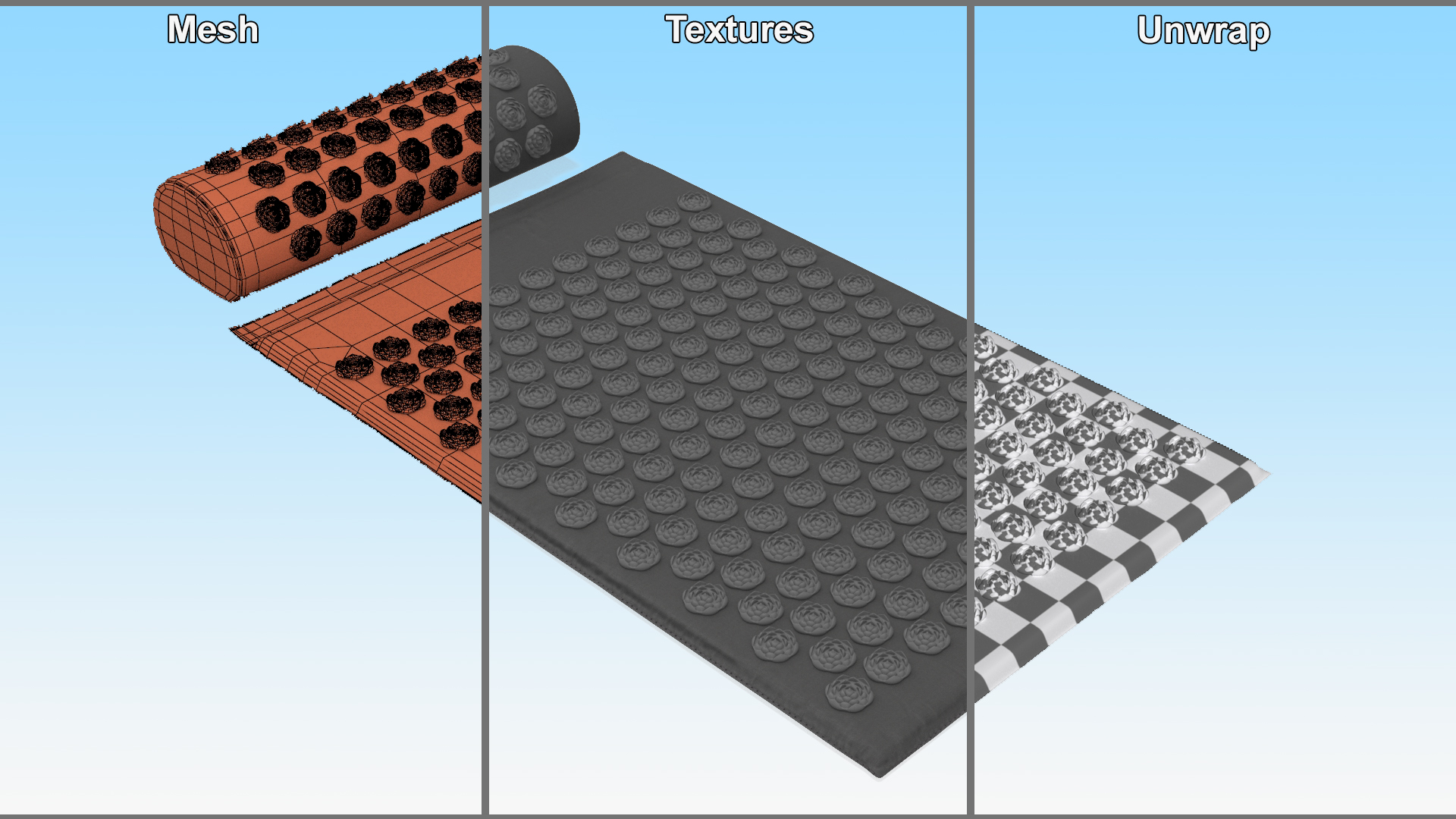 3D Wellness Acupressure Mat and Pillow Black