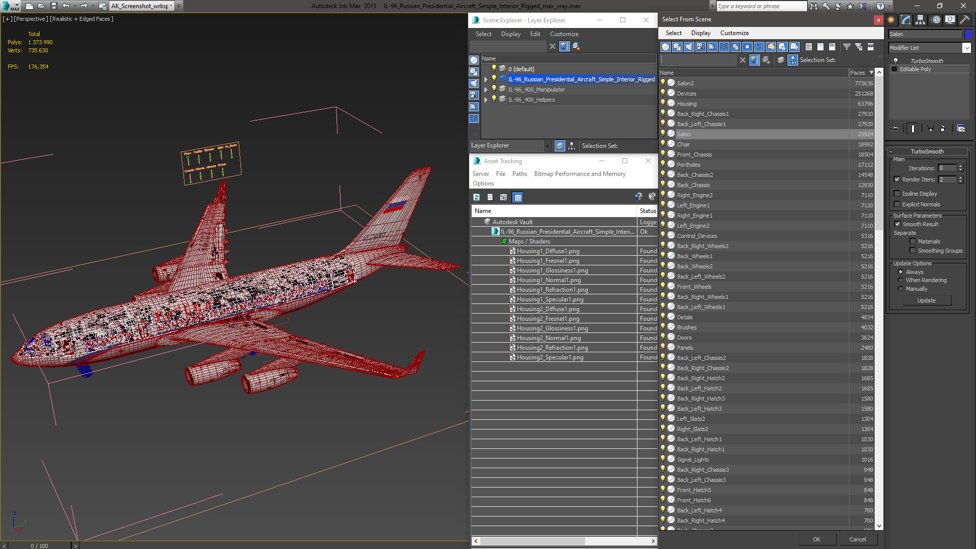 3D IL-96 Russian Presidential Aircraft Simple Interior Rigged model