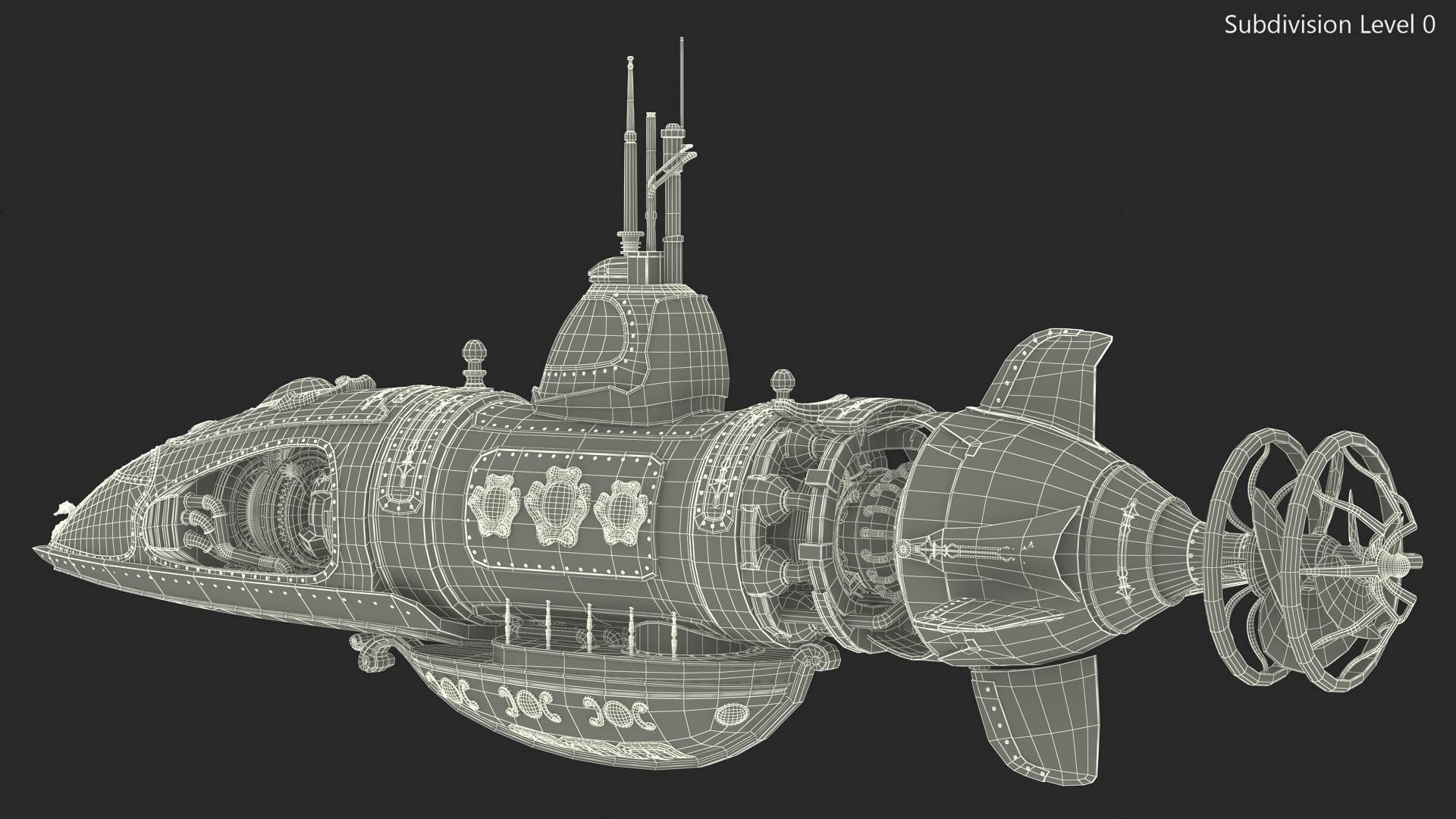3D Fantastic Steampunk Submarine Bronze Rigged model