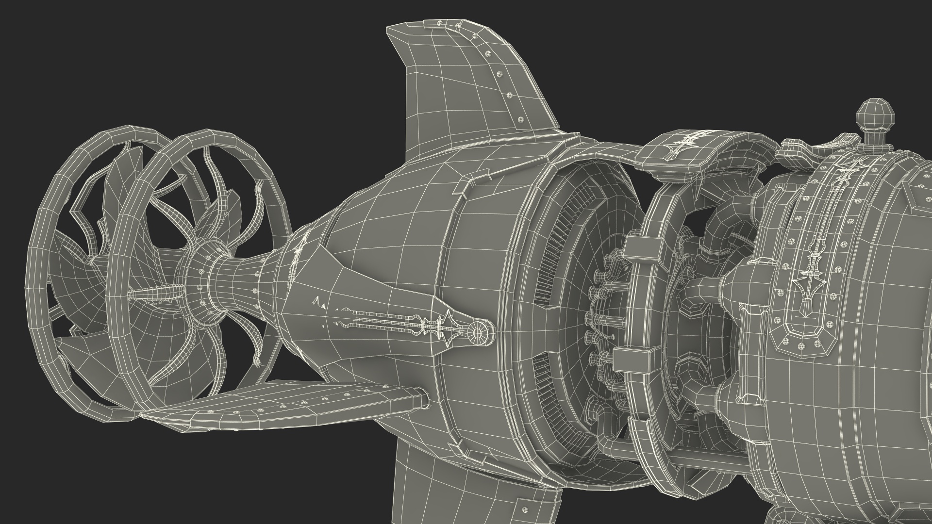 3D Fantastic Steampunk Submarine Bronze Rigged model