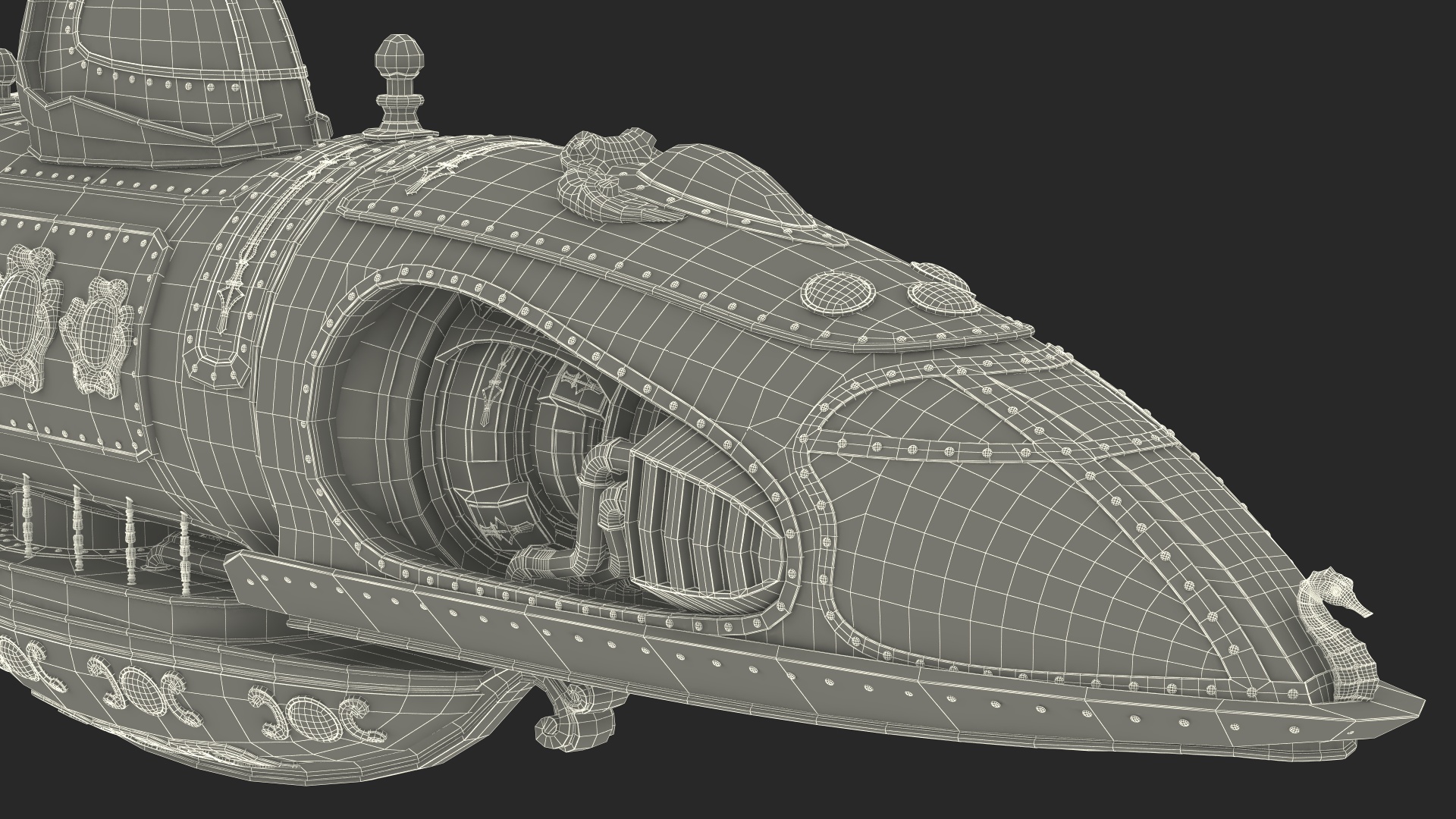 3D Fantastic Steampunk Submarine Bronze Rigged model