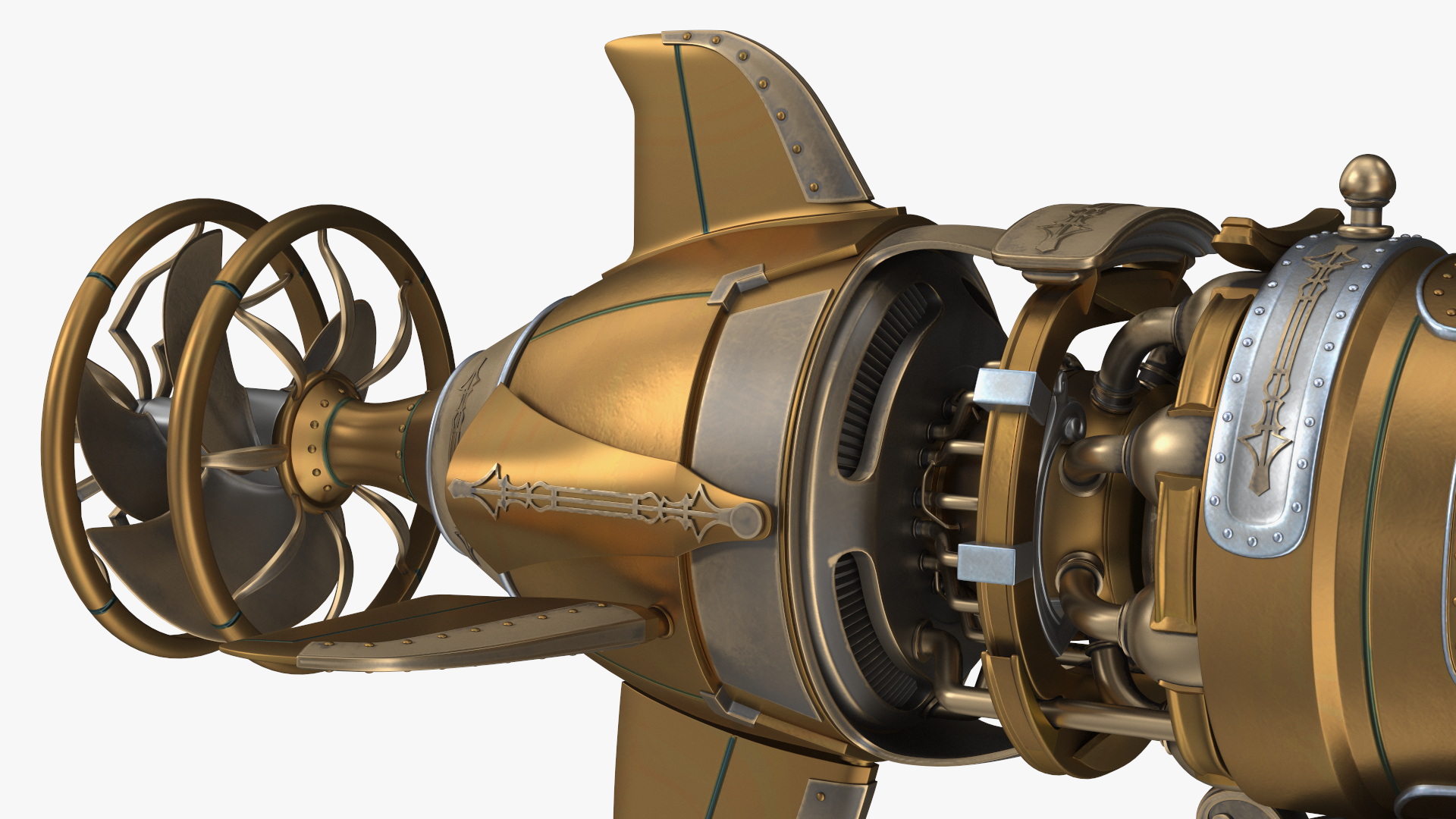 3D Fantastic Steampunk Submarine Bronze Rigged model