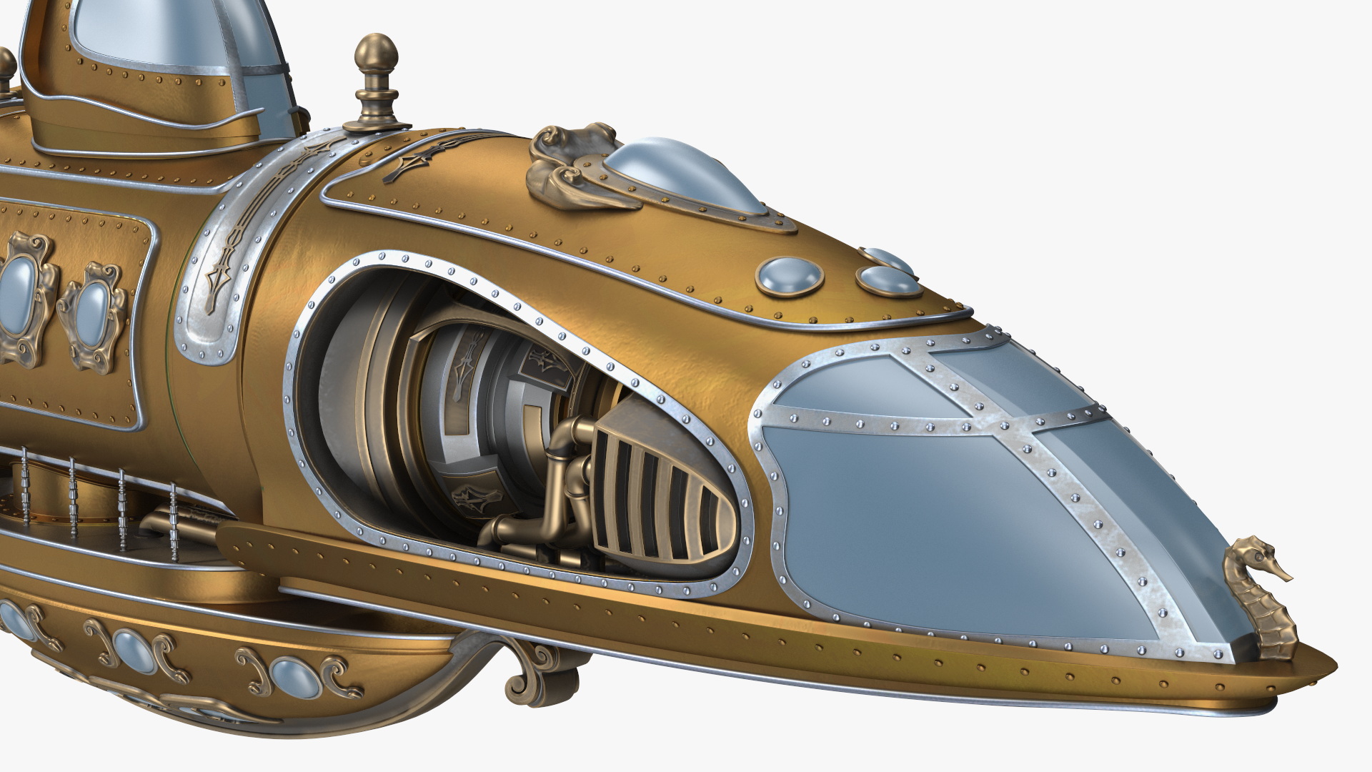 3D Fantastic Steampunk Submarine Bronze Rigged model