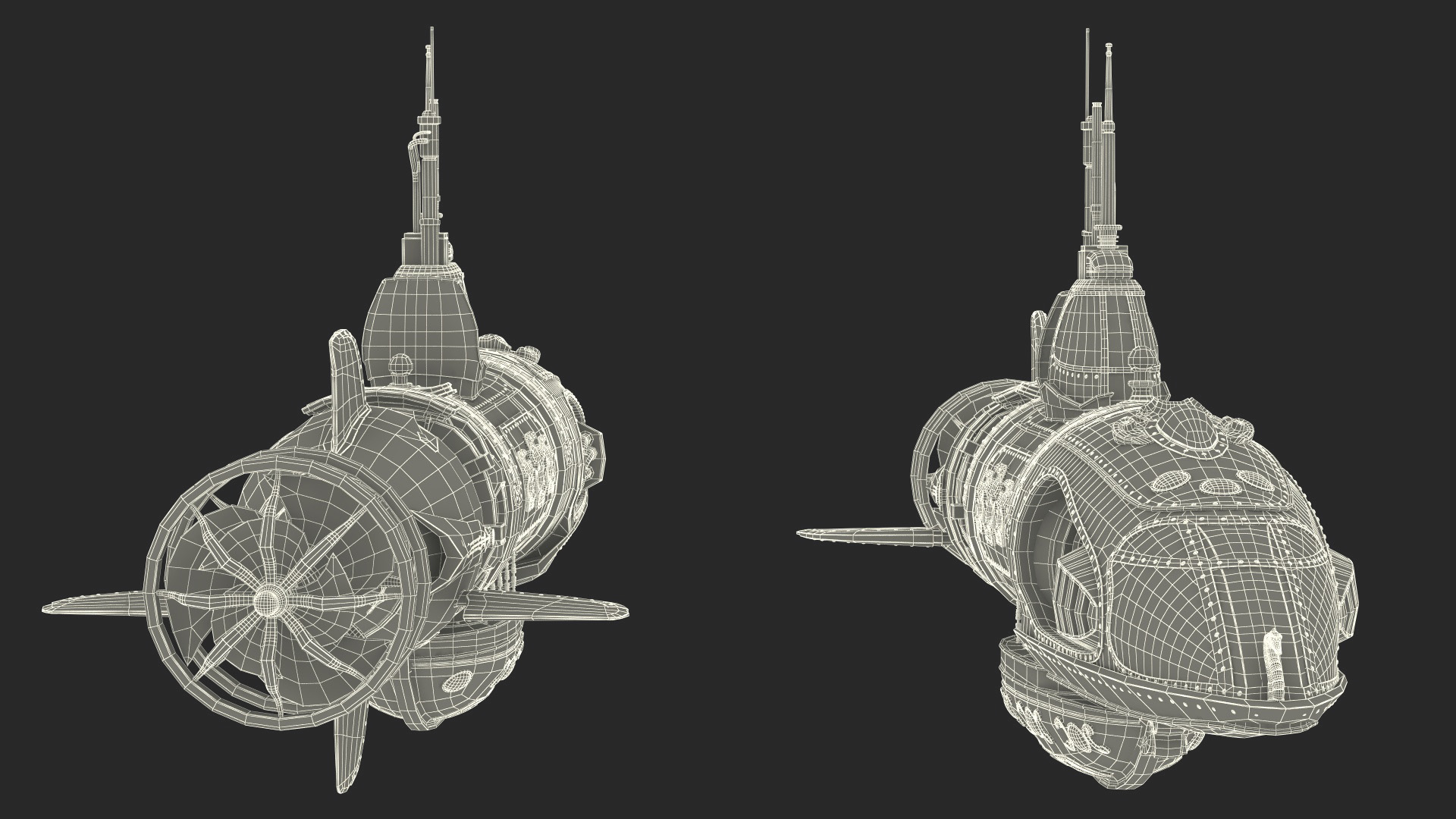 3D Fantastic Steampunk Submarine Bronze Rigged model