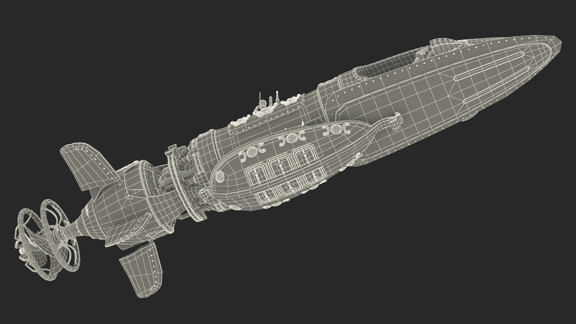 3D Fantastic Steampunk Submarine Bronze Rigged model