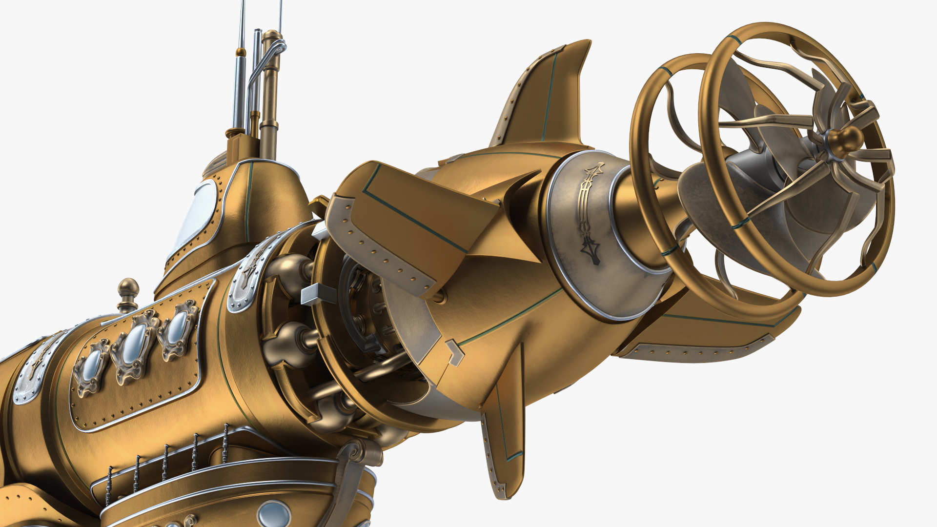 3D Fantastic Steampunk Submarine Bronze Rigged model