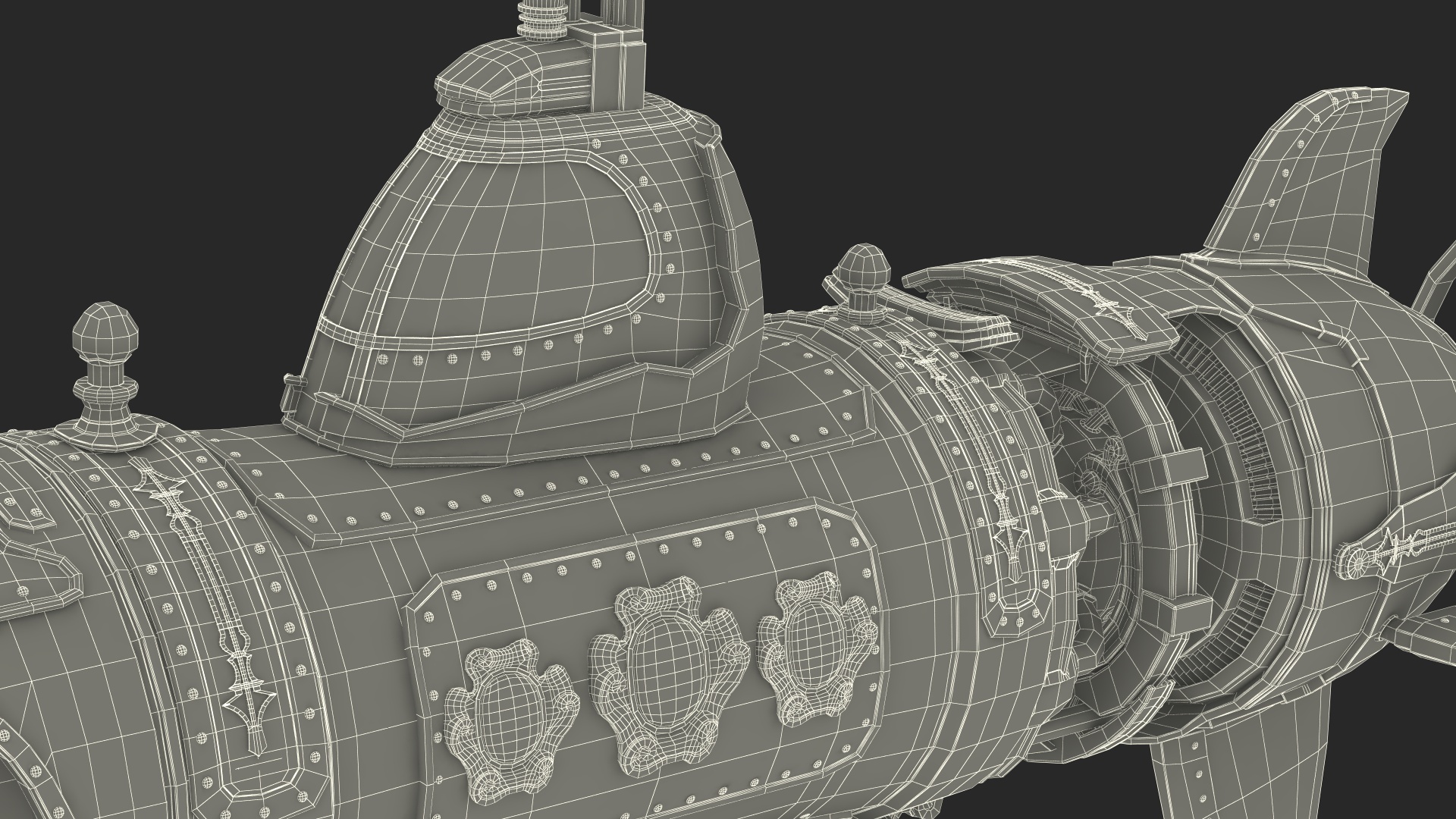 3D Fantastic Steampunk Submarine Bronze Rigged model