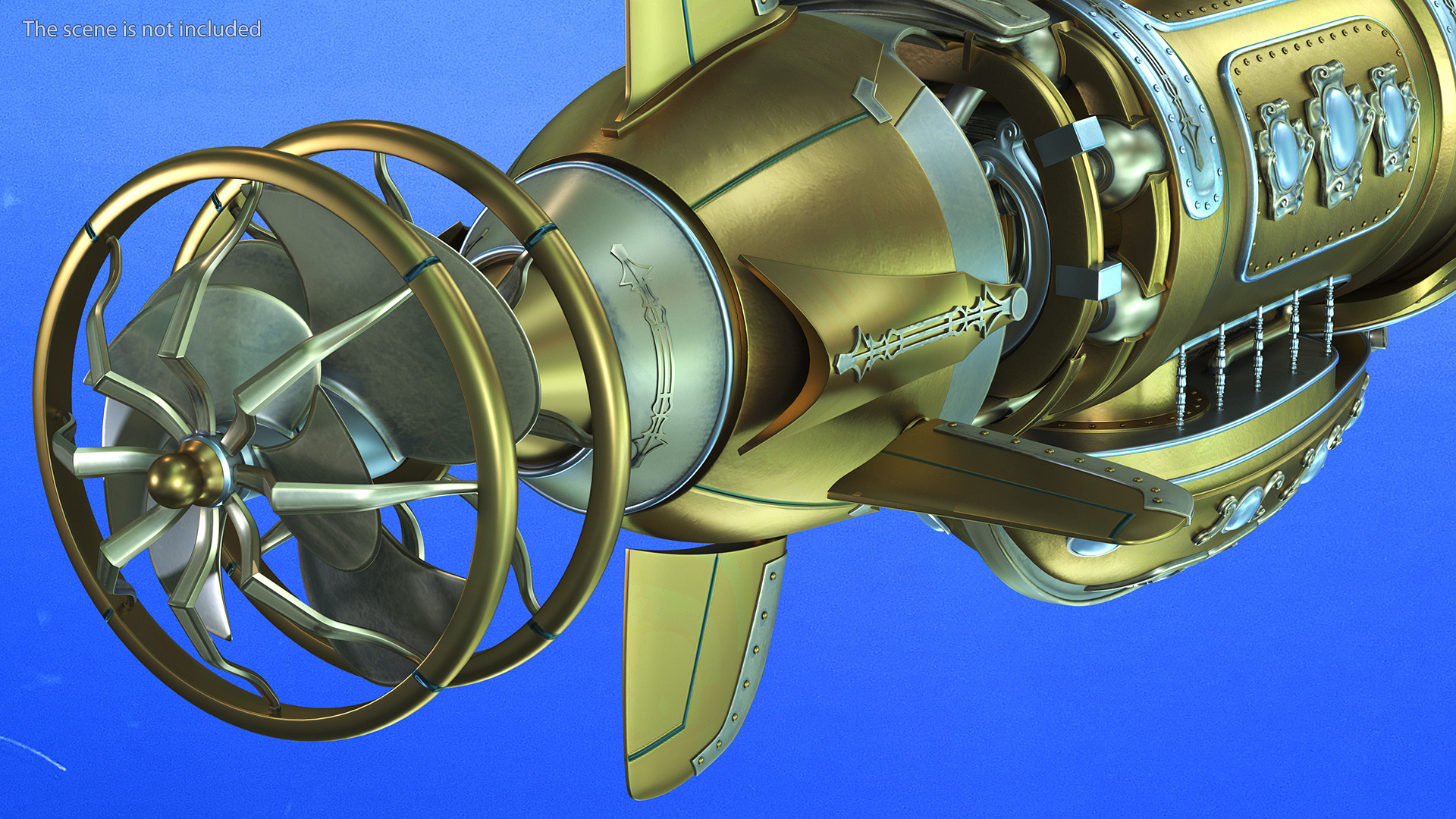 3D Fantastic Steampunk Submarine Bronze Rigged model
