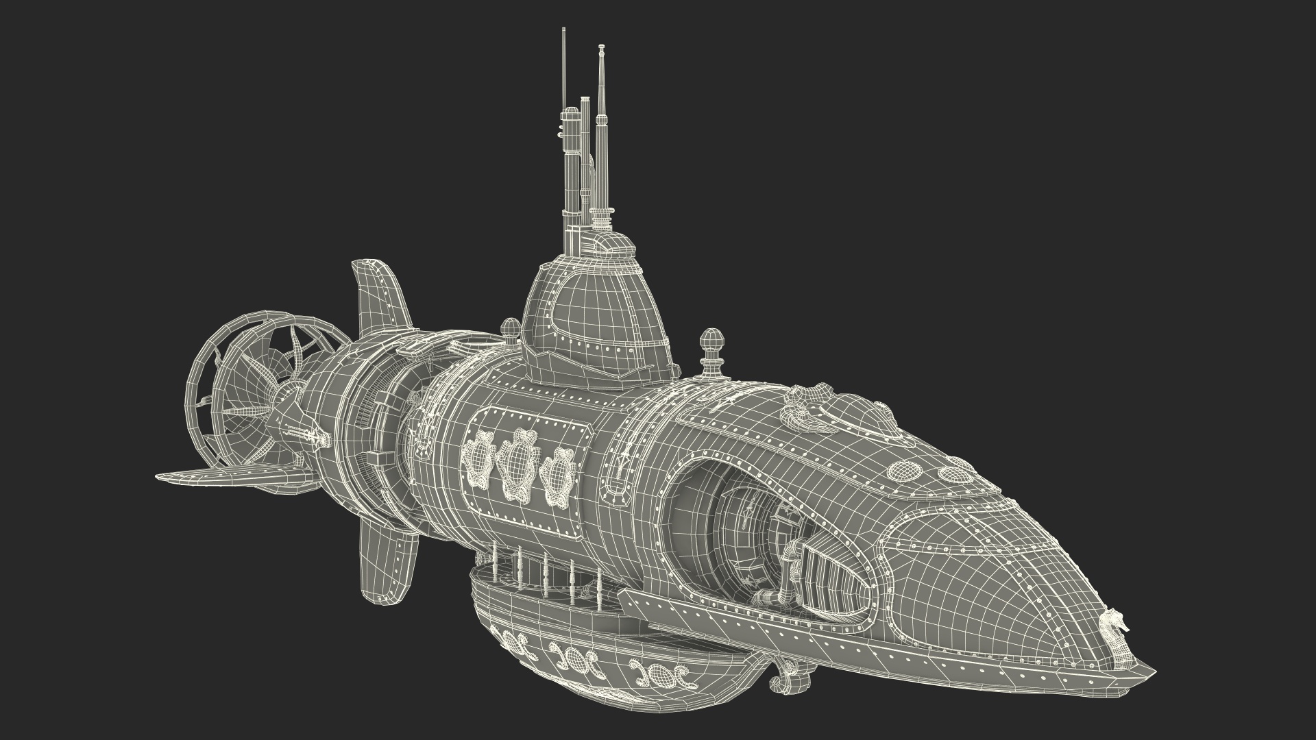 3D Fantastic Steampunk Submarine Bronze Rigged model