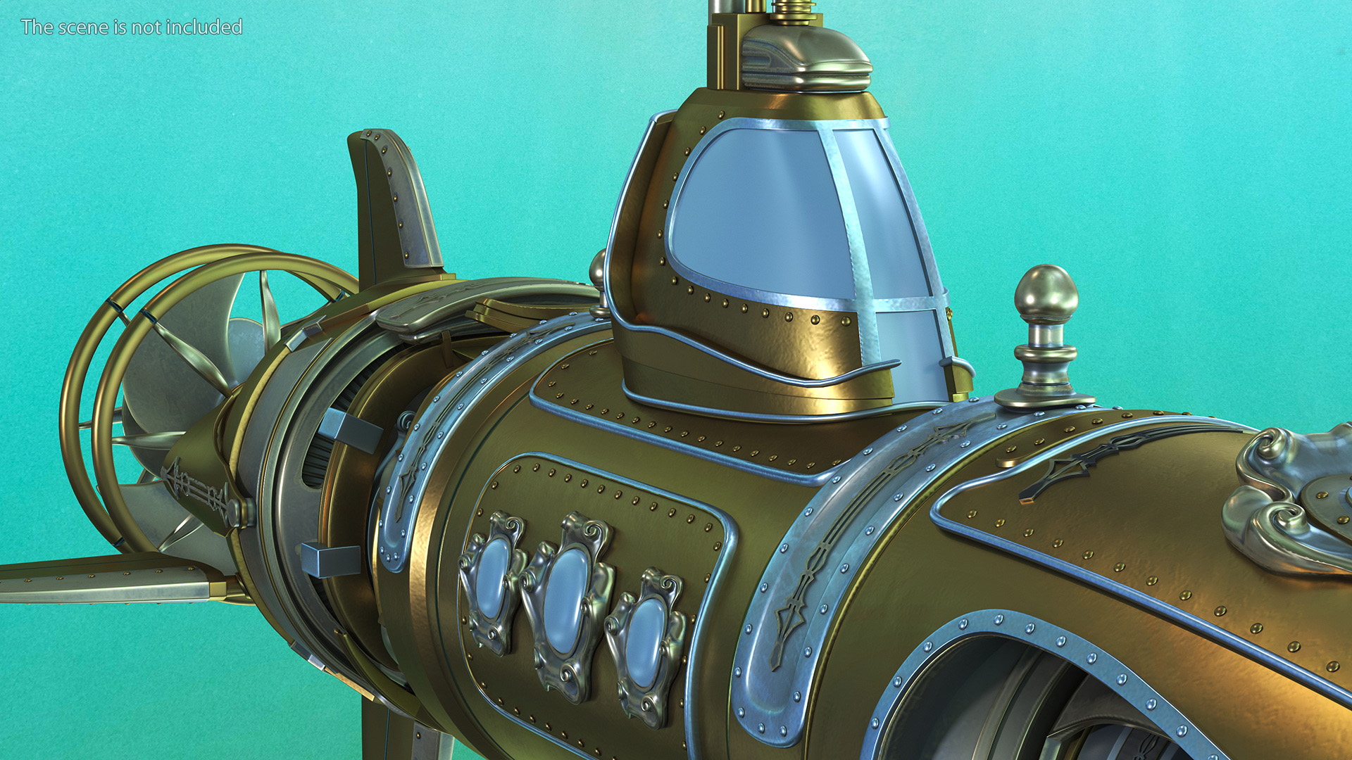 3D Fantastic Steampunk Submarine Bronze Rigged model