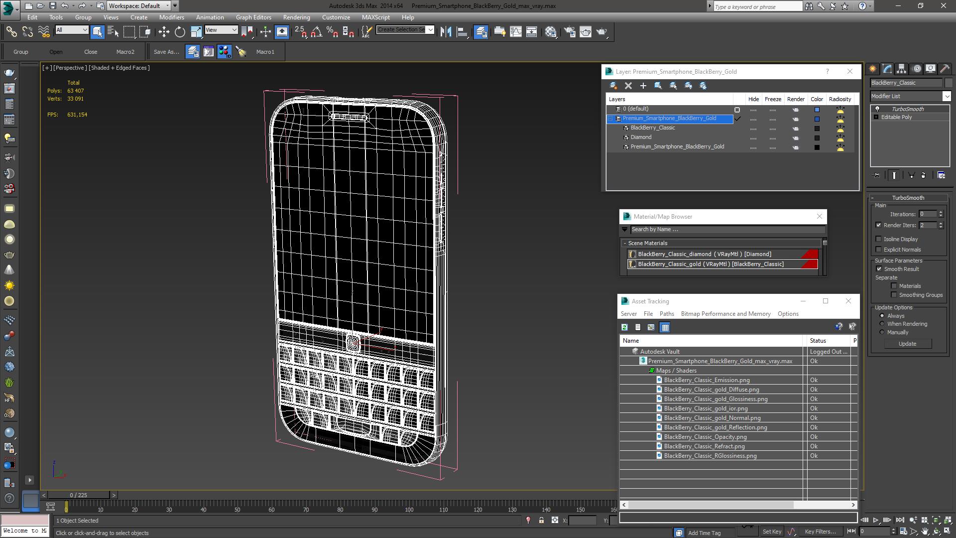 Premium Smartphone BlackBerry Gold 3D model