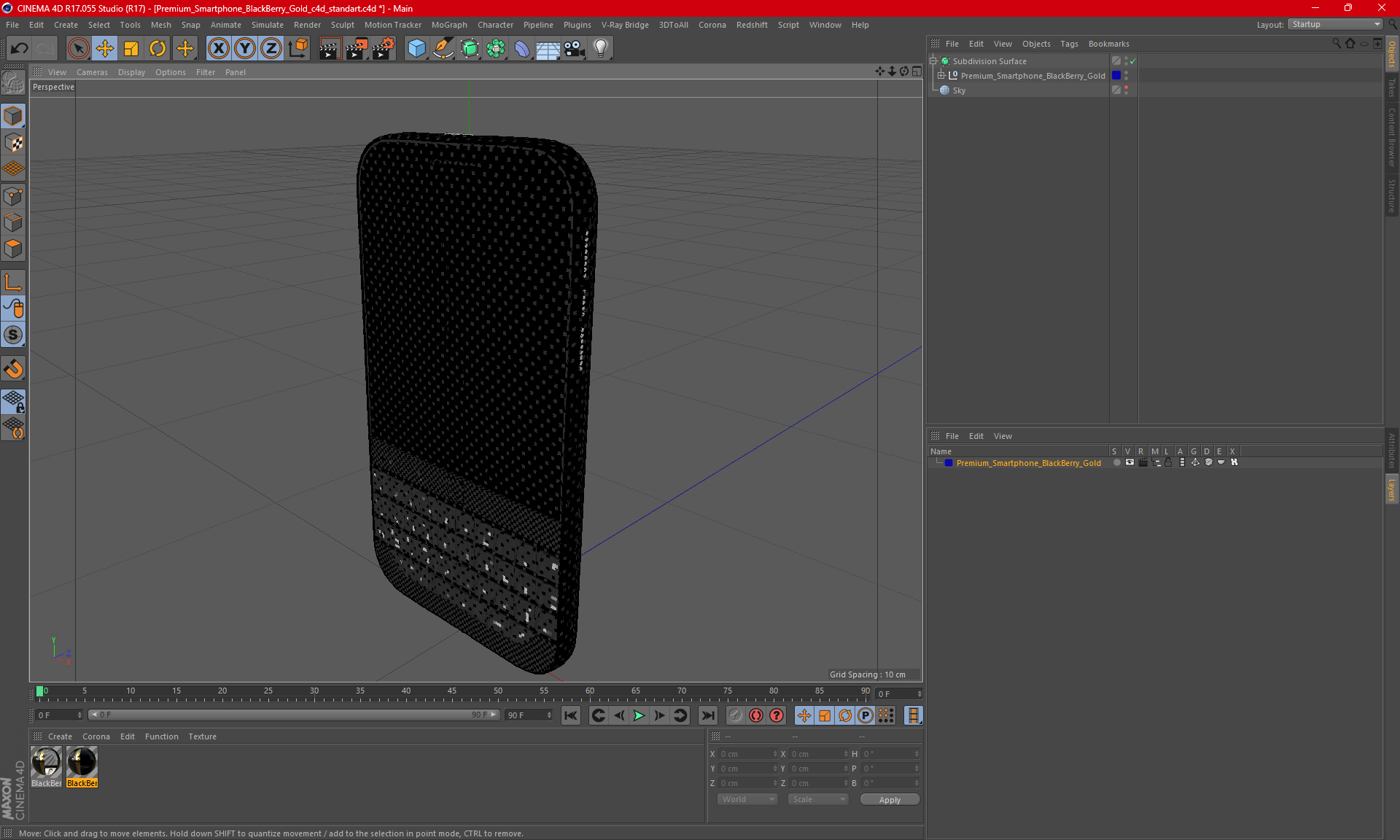Premium Smartphone BlackBerry Gold 3D model