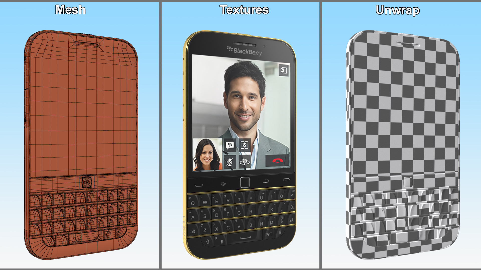 Premium Smartphone BlackBerry Gold 3D model