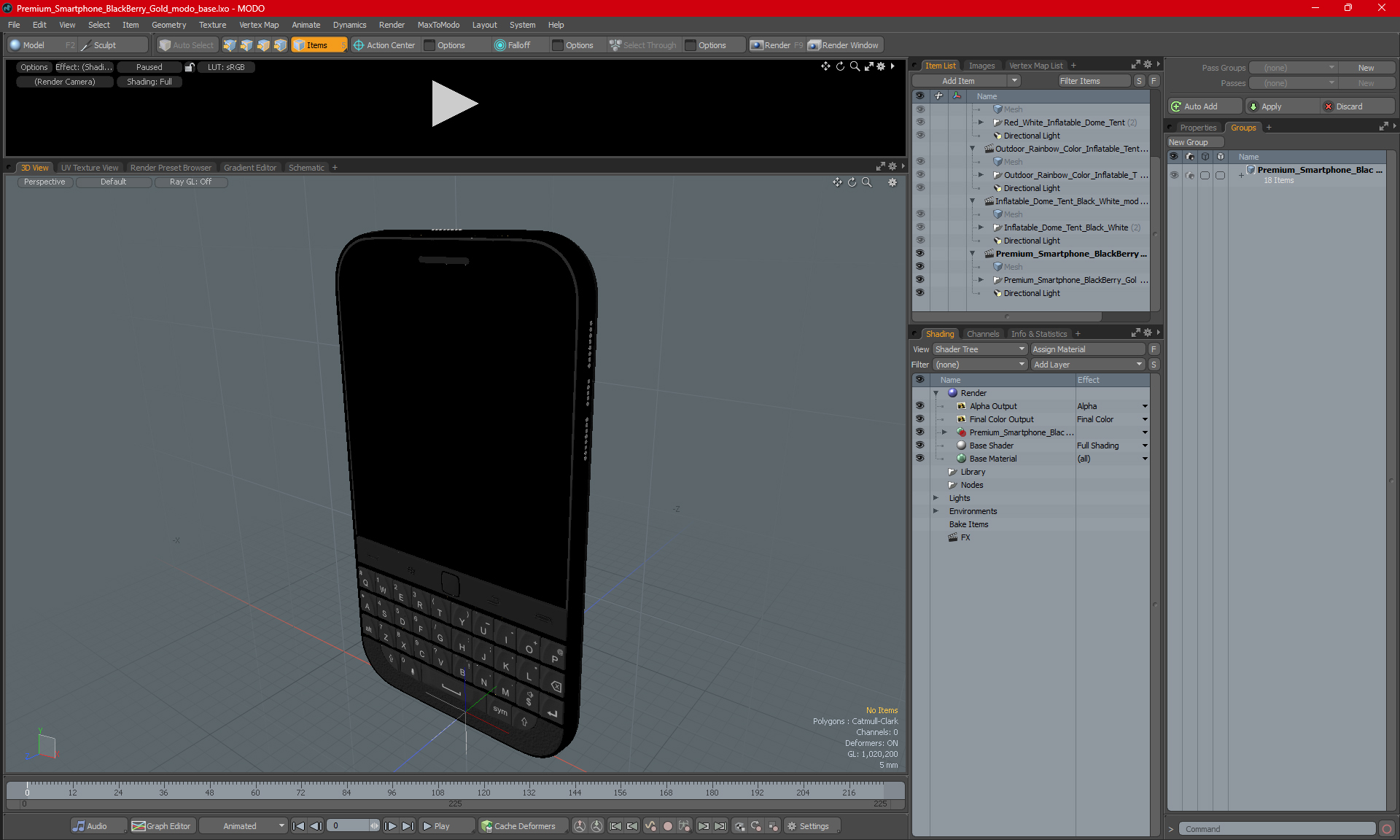 Premium Smartphone BlackBerry Gold 3D model