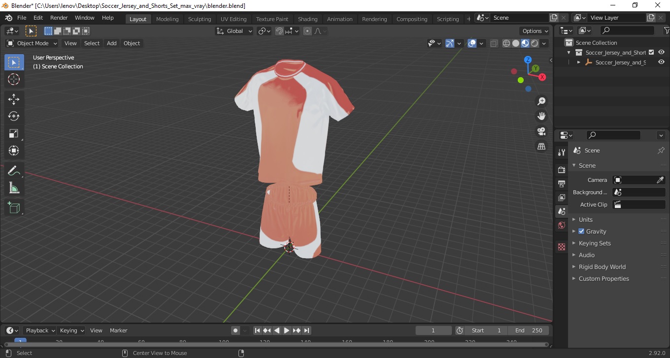 3D Soccer Jersey and Shorts Set model