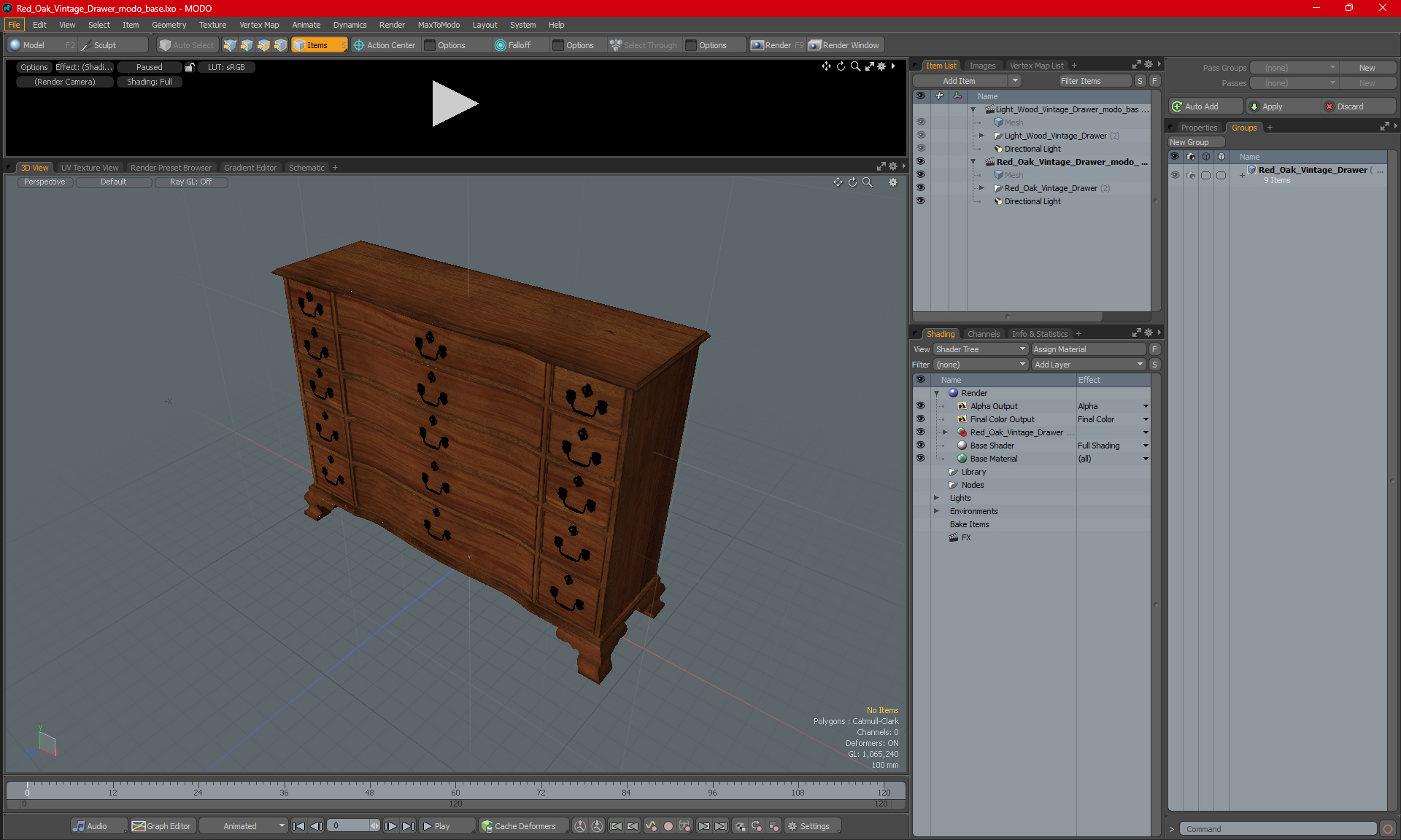 Red Oak Vintage Drawer 3D