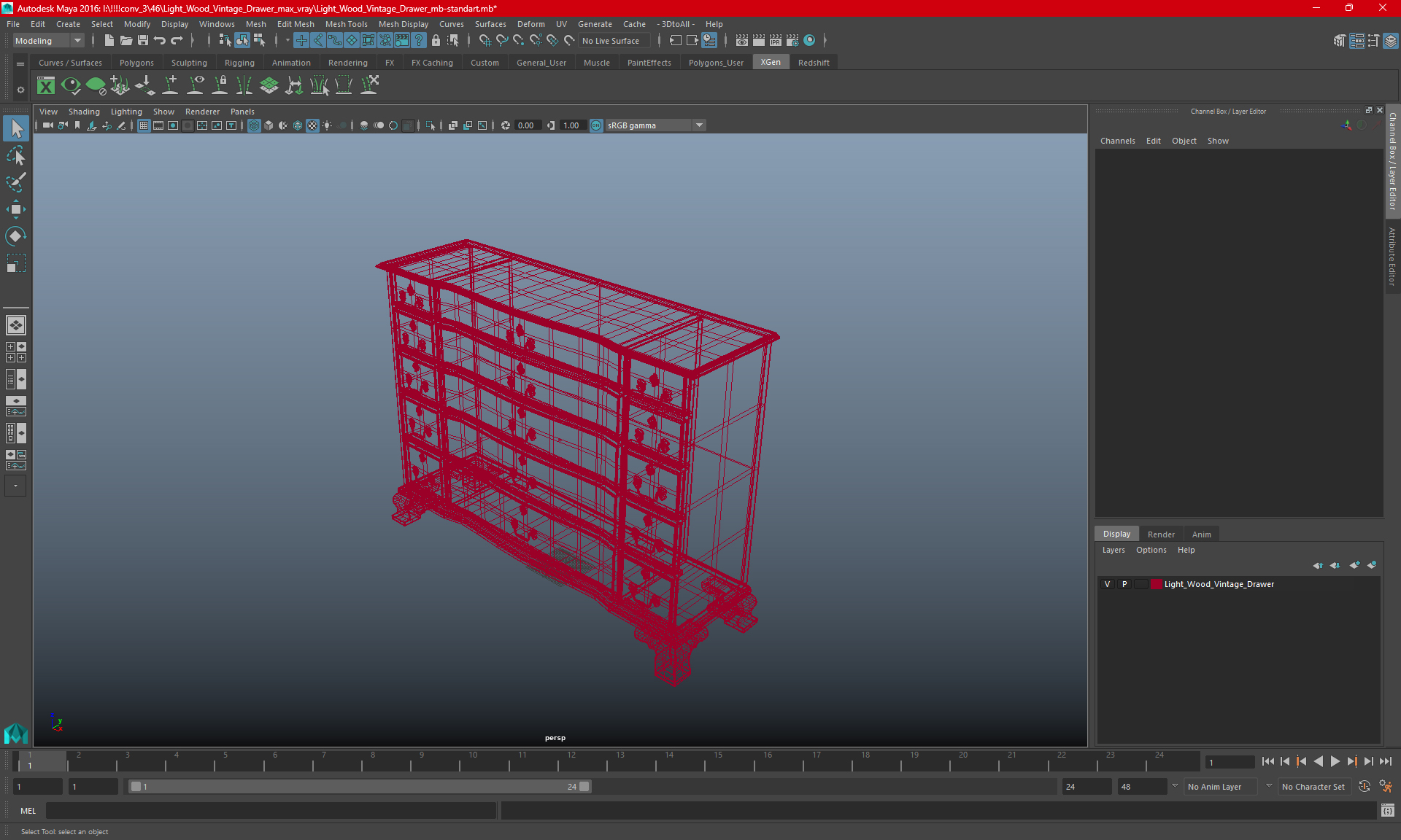 Red Oak Vintage Drawer 3D