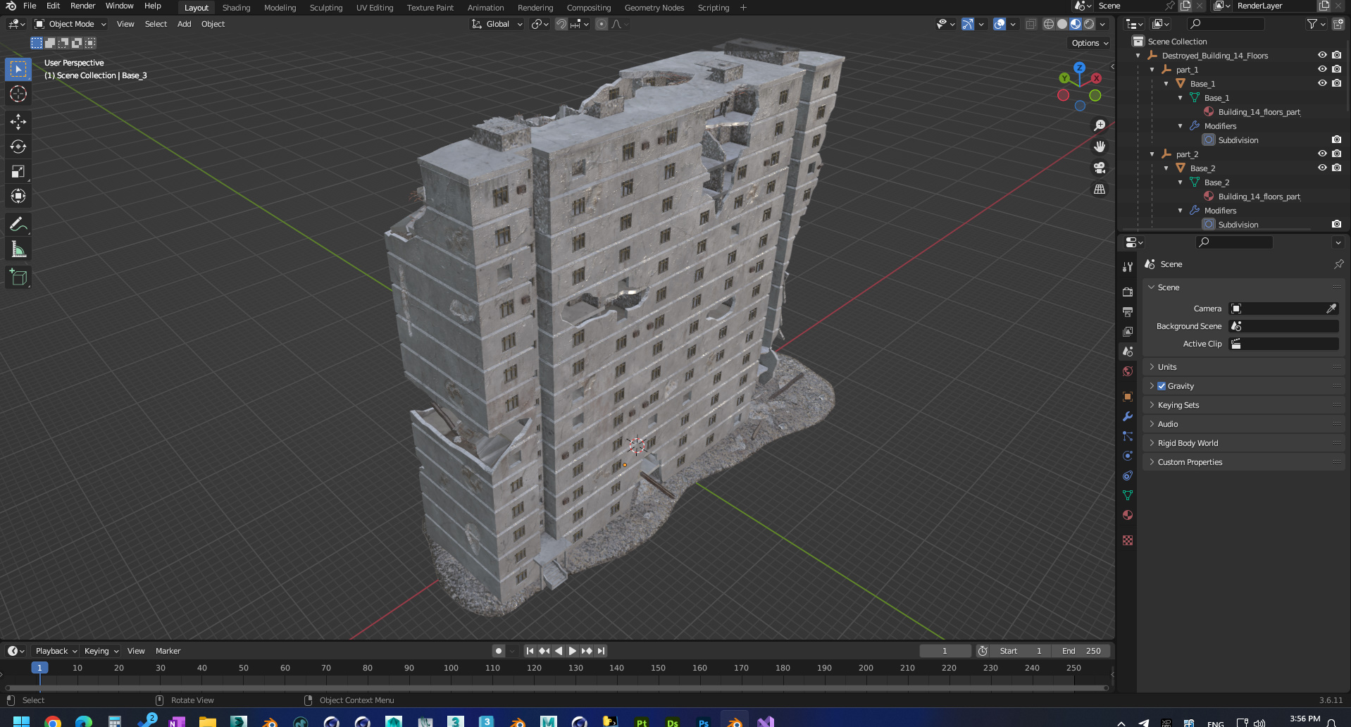 3D Destroyed Building 14 Floors model