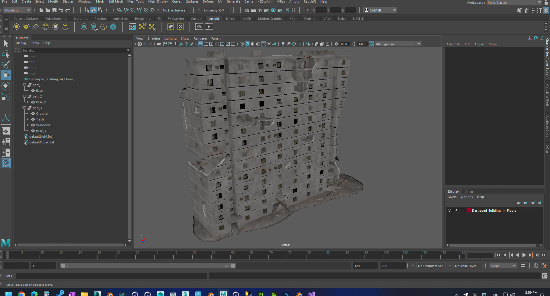 3D Destroyed Building 14 Floors model