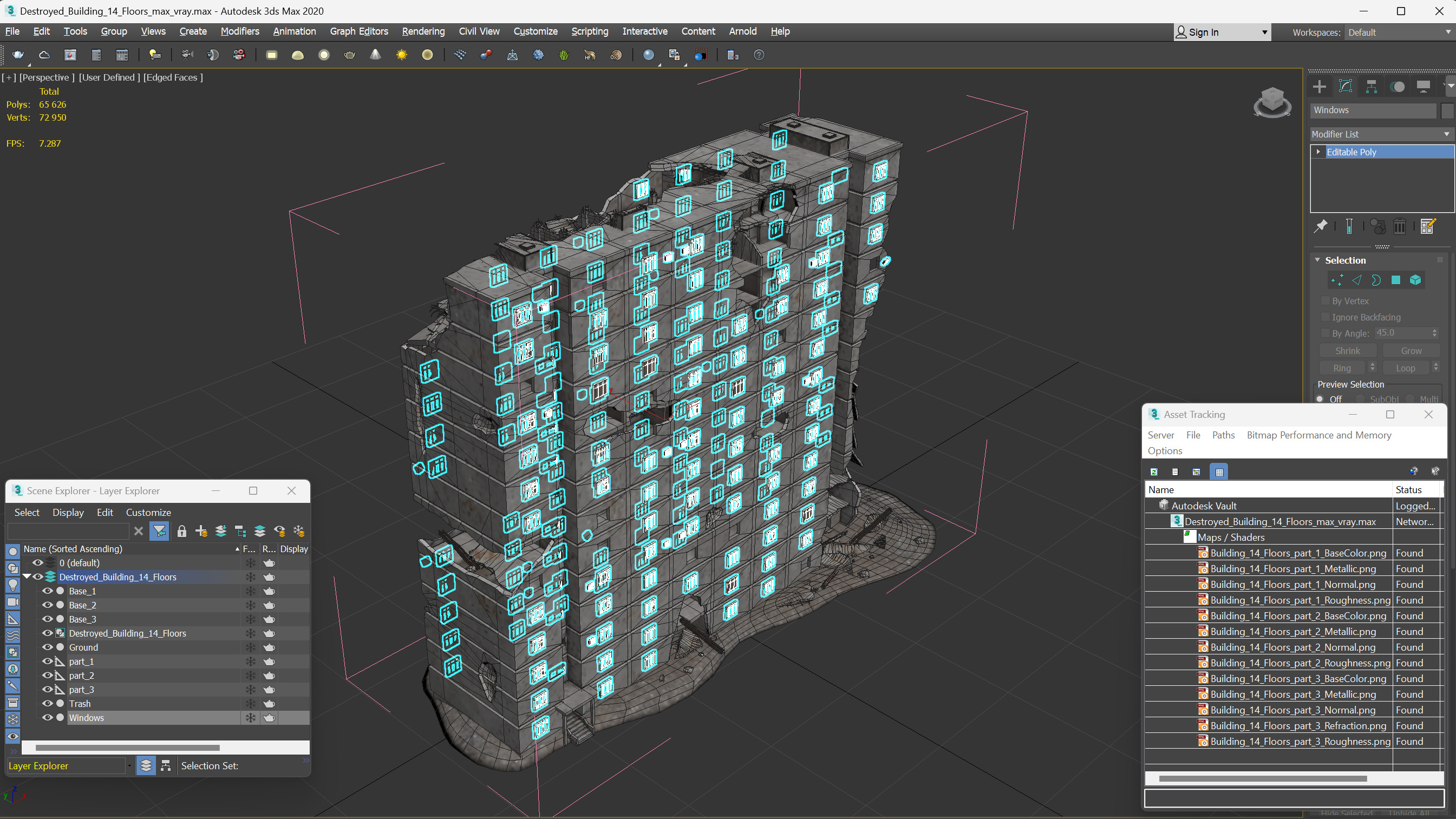 3D Destroyed Building 14 Floors model