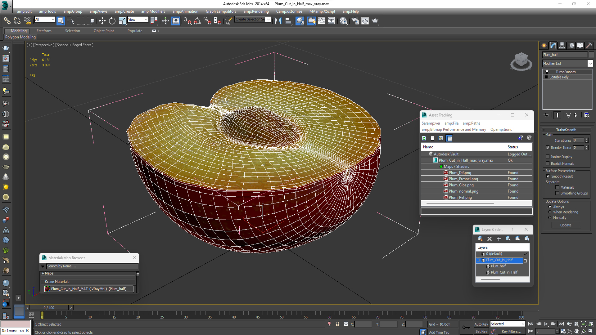 3D Plum Cut in Half