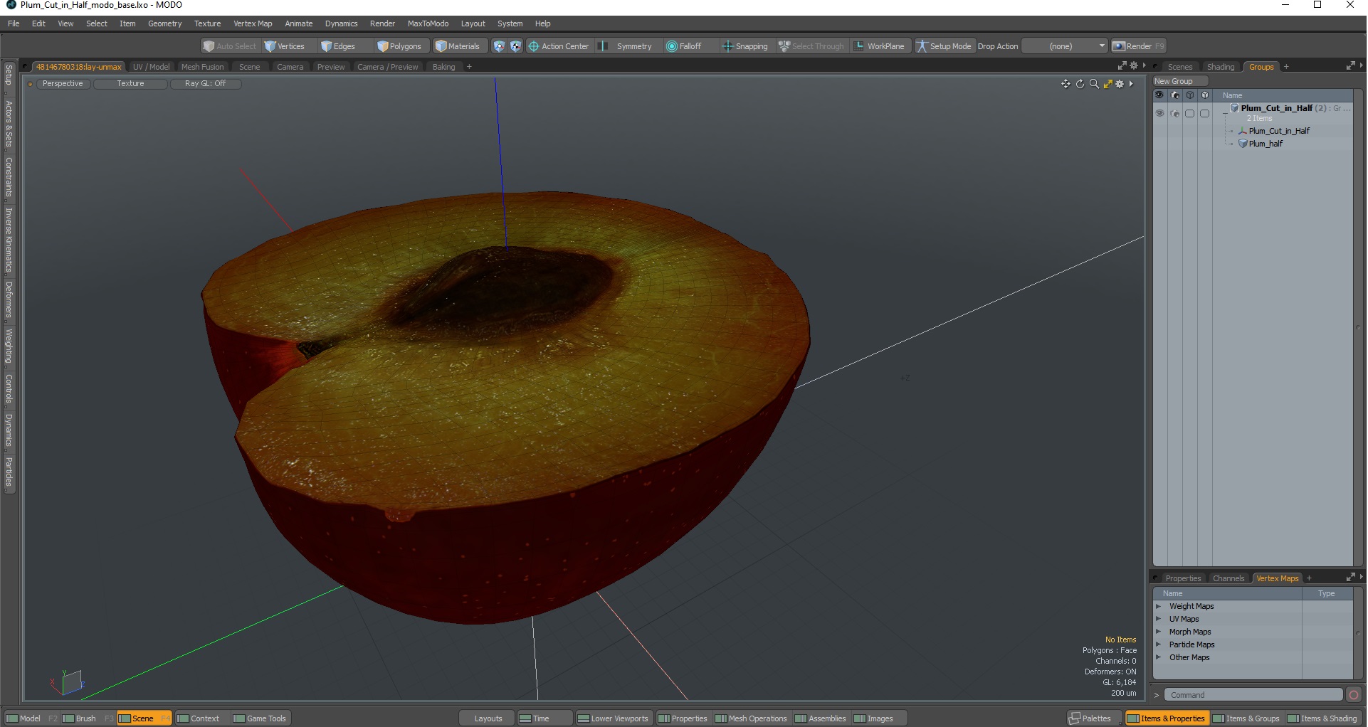 3D Plum Cut in Half