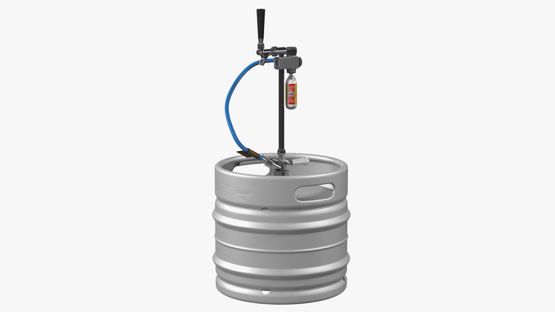 3D model Steel Beer Keg 30L with Leland CO2 Picnic Tap