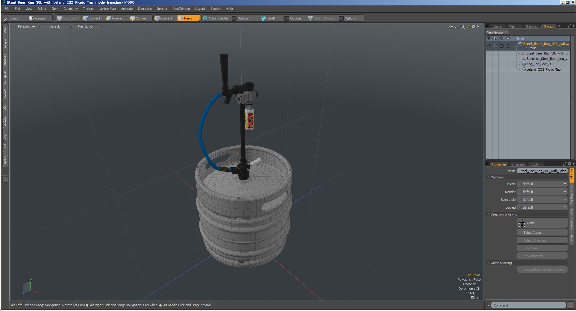 3D model Steel Beer Keg 30L with Leland CO2 Picnic Tap