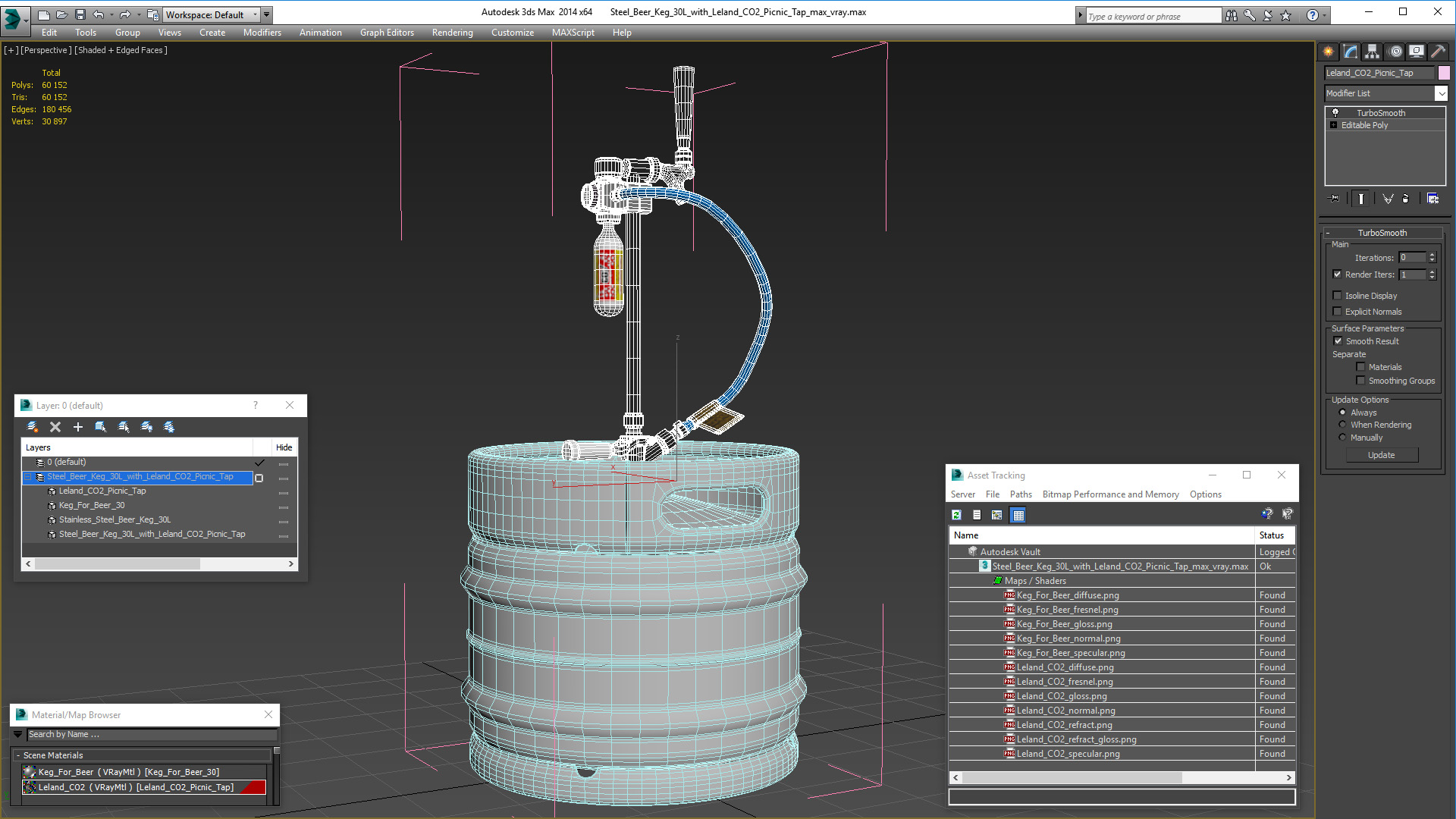 3D model Steel Beer Keg 30L with Leland CO2 Picnic Tap