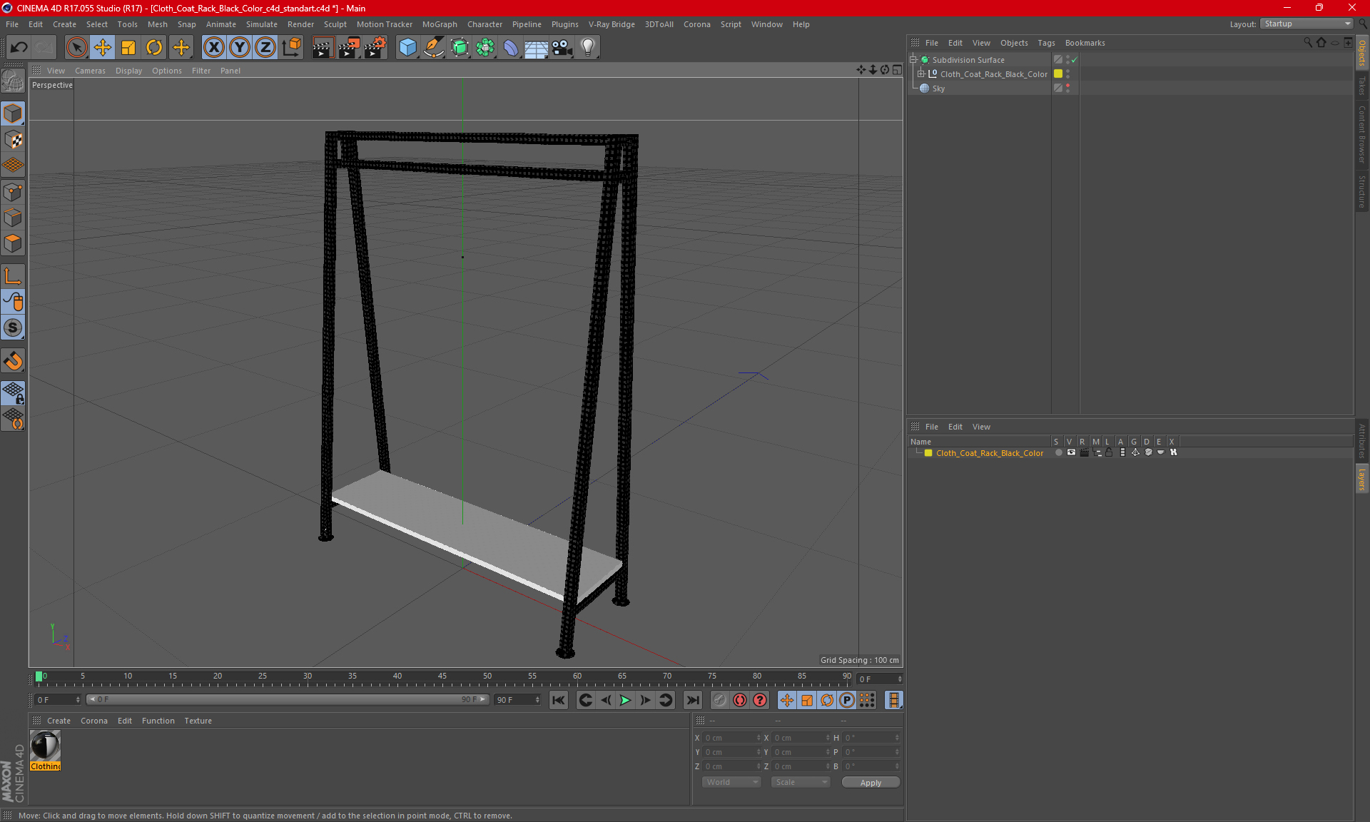 Cloth Coat Rack Black Color 3D