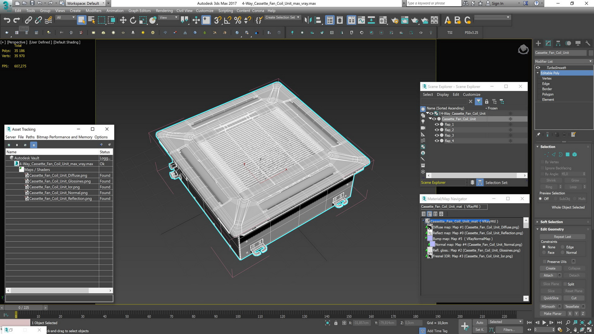 3D 4-Way Cassette Fan Coil Unit model
