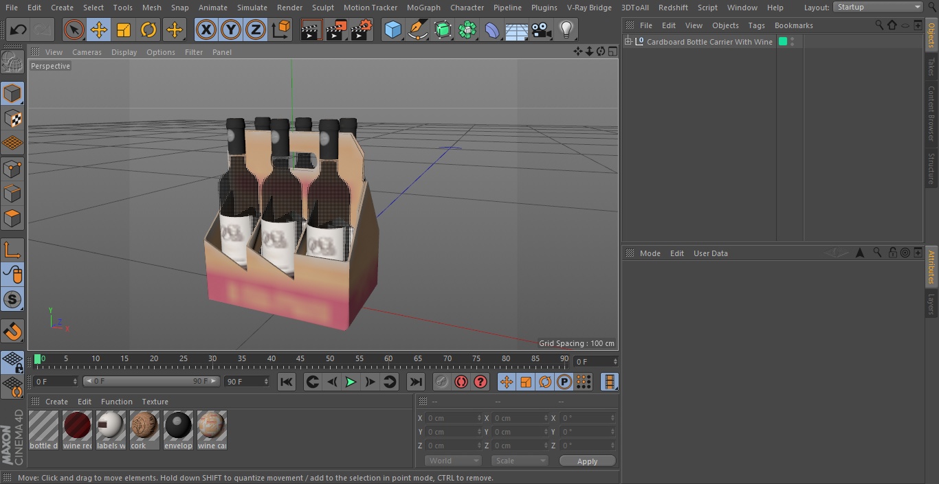 Cardboard Bottle Carrier With Wine 3D model