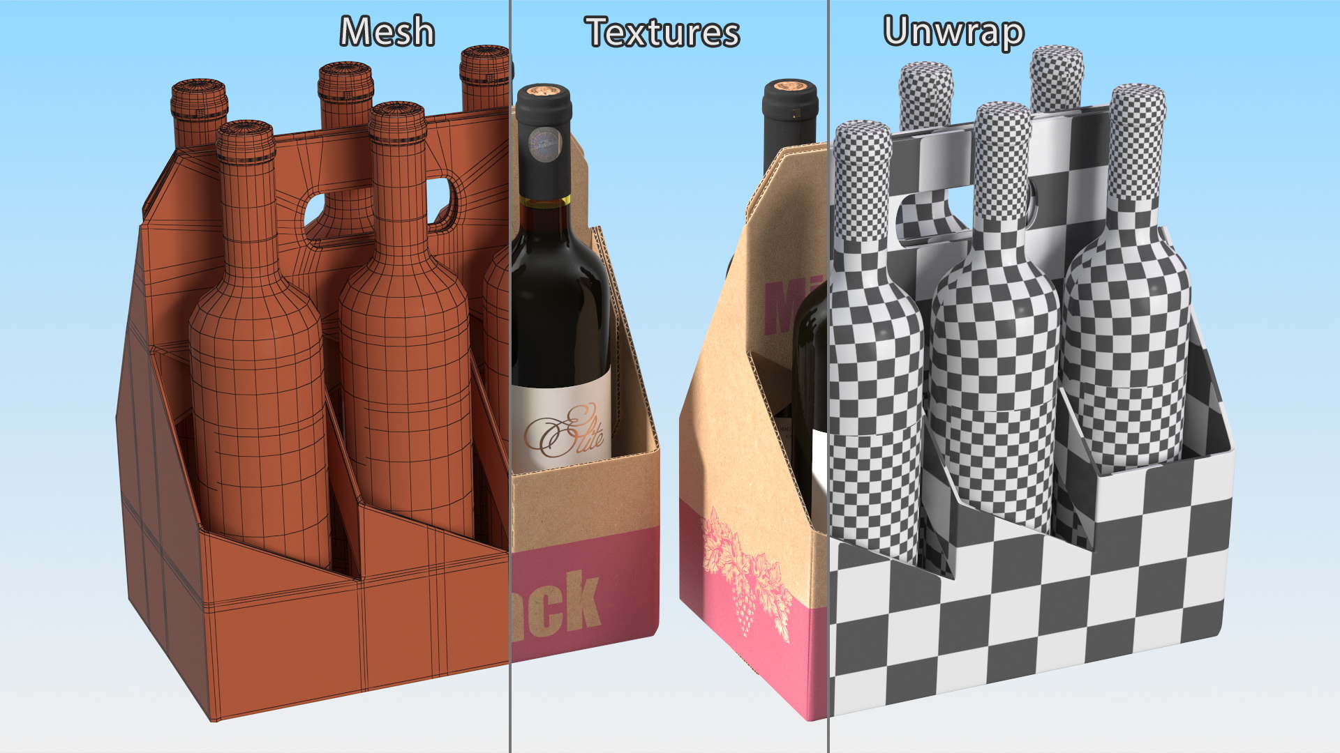Cardboard Bottle Carrier With Wine 3D model