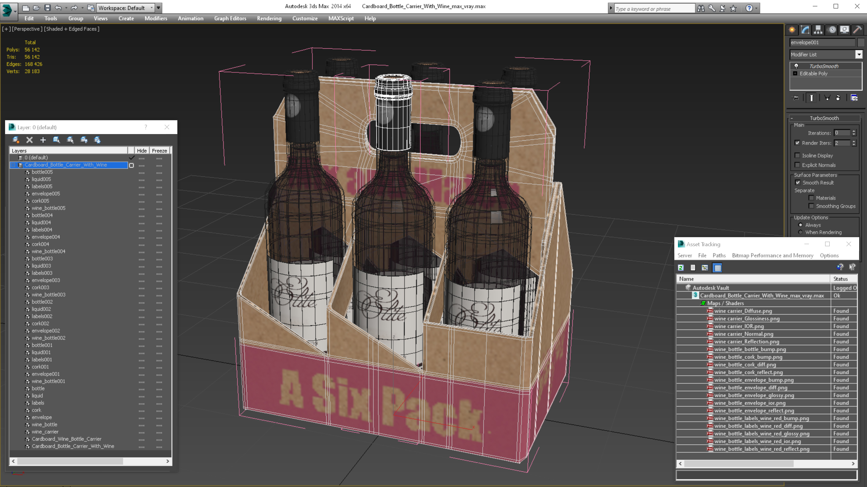 Cardboard Bottle Carrier With Wine 3D model