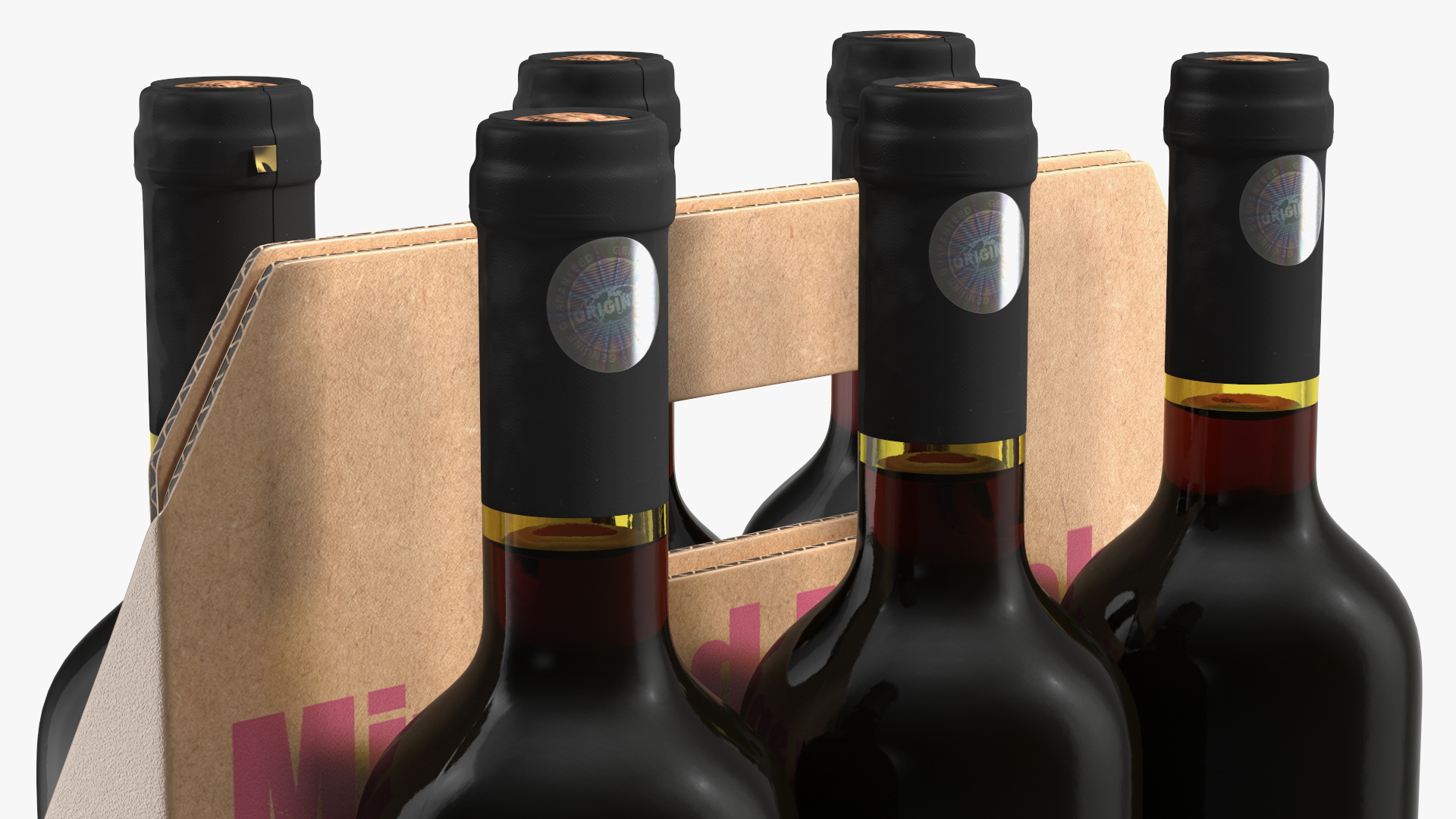 Cardboard Bottle Carrier With Wine 3D model