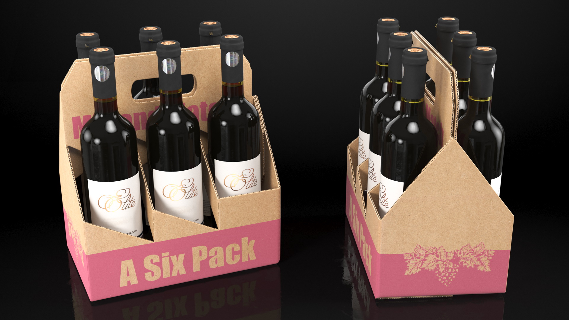 Cardboard Bottle Carrier With Wine 3D model