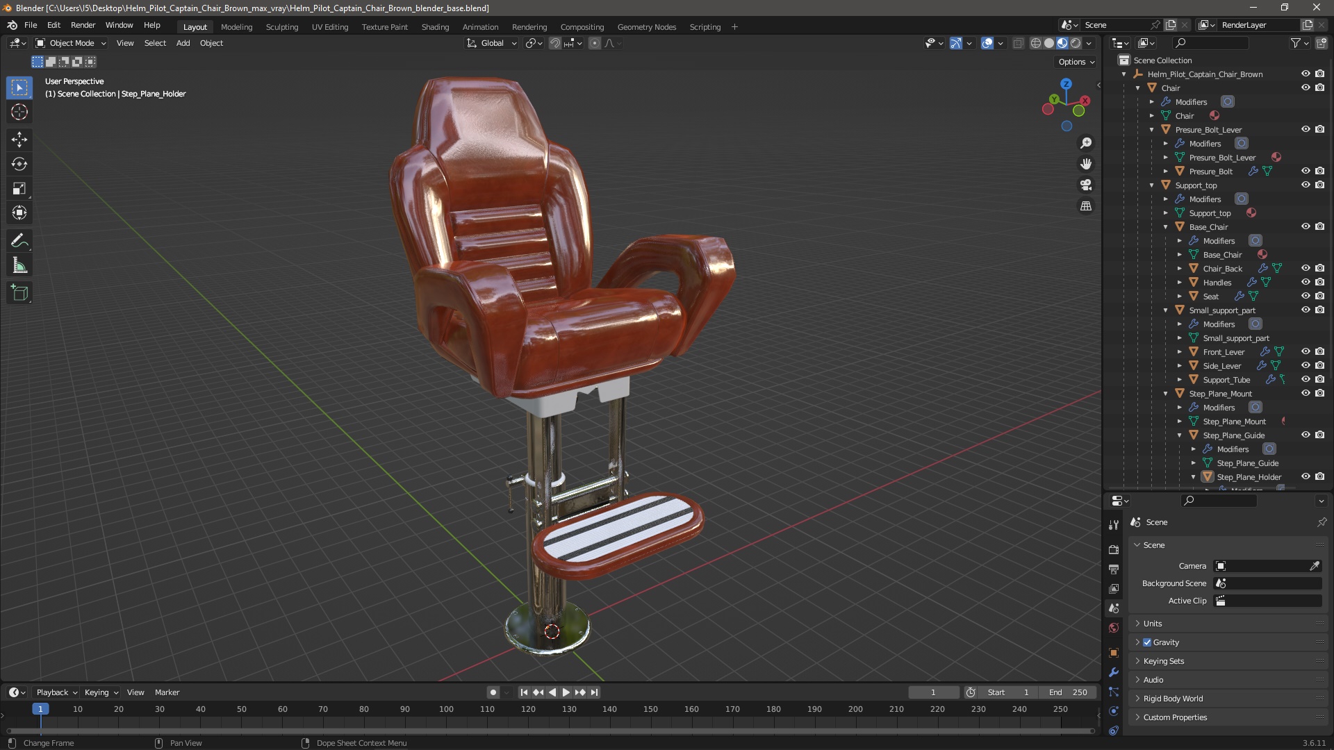 3D model Helm Pilot Captain Chair Brown