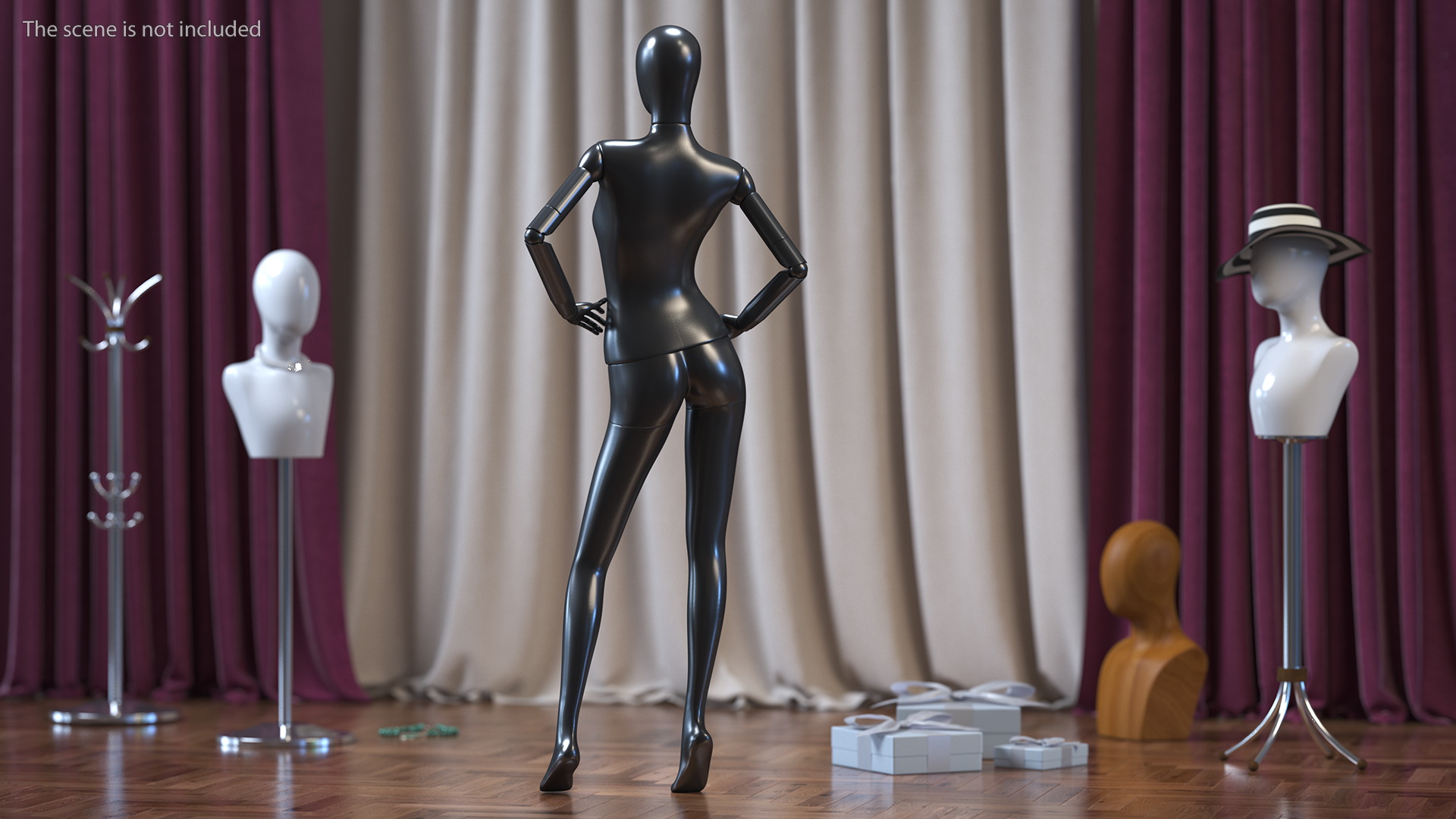 Flexible Female Mannequin Satin Black Rigged 3D model